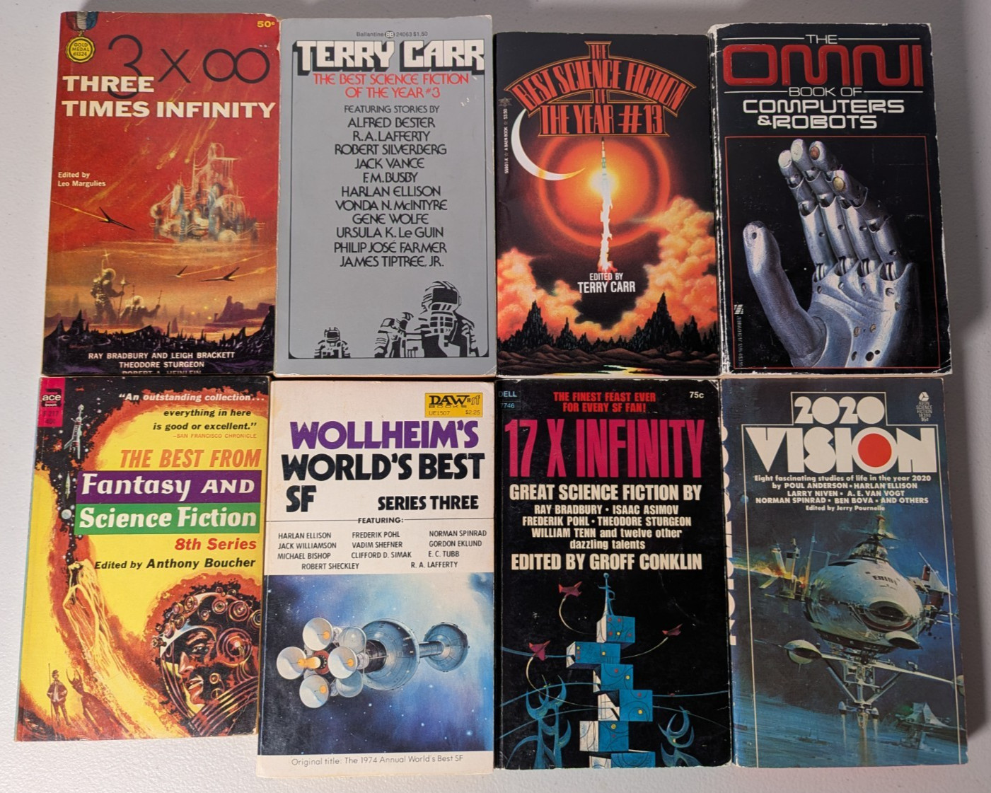 Lot of 8 Vintage Science Fiction Sci-Fi Anthology Paperbacks – Best, F&SF, OMNI