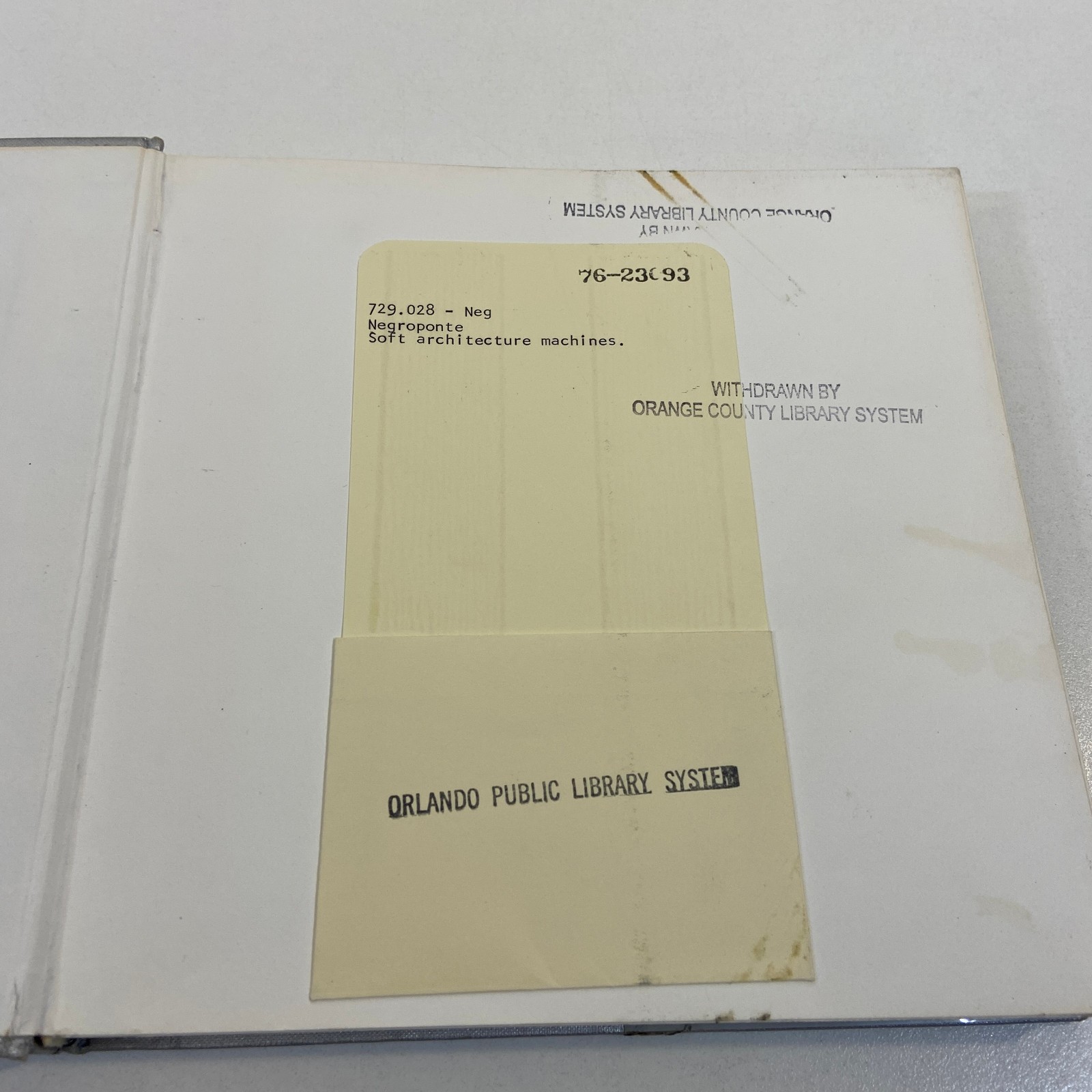 Soft Architecture Machines Nicholas Negroponte Ex Library 1975 VTG HCDJ MIT