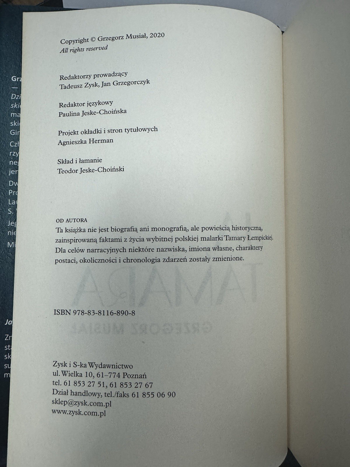 Ja Tamara- Musiał Grzegorz Poweiść O Tamarze Łempickiej Hard Cover Book