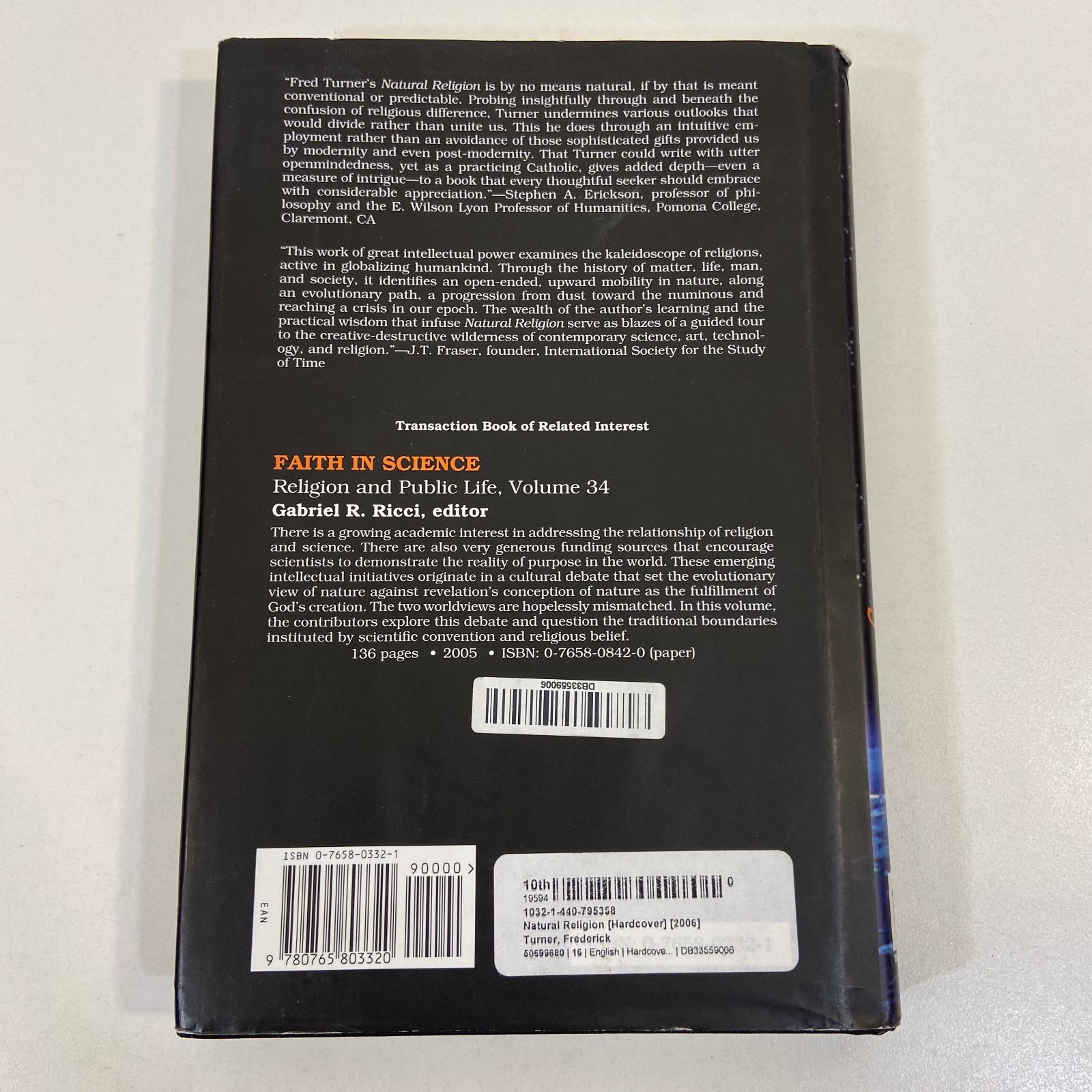Natural Religion Frederick Turner Transaction Publishers 2006 Religious Studies