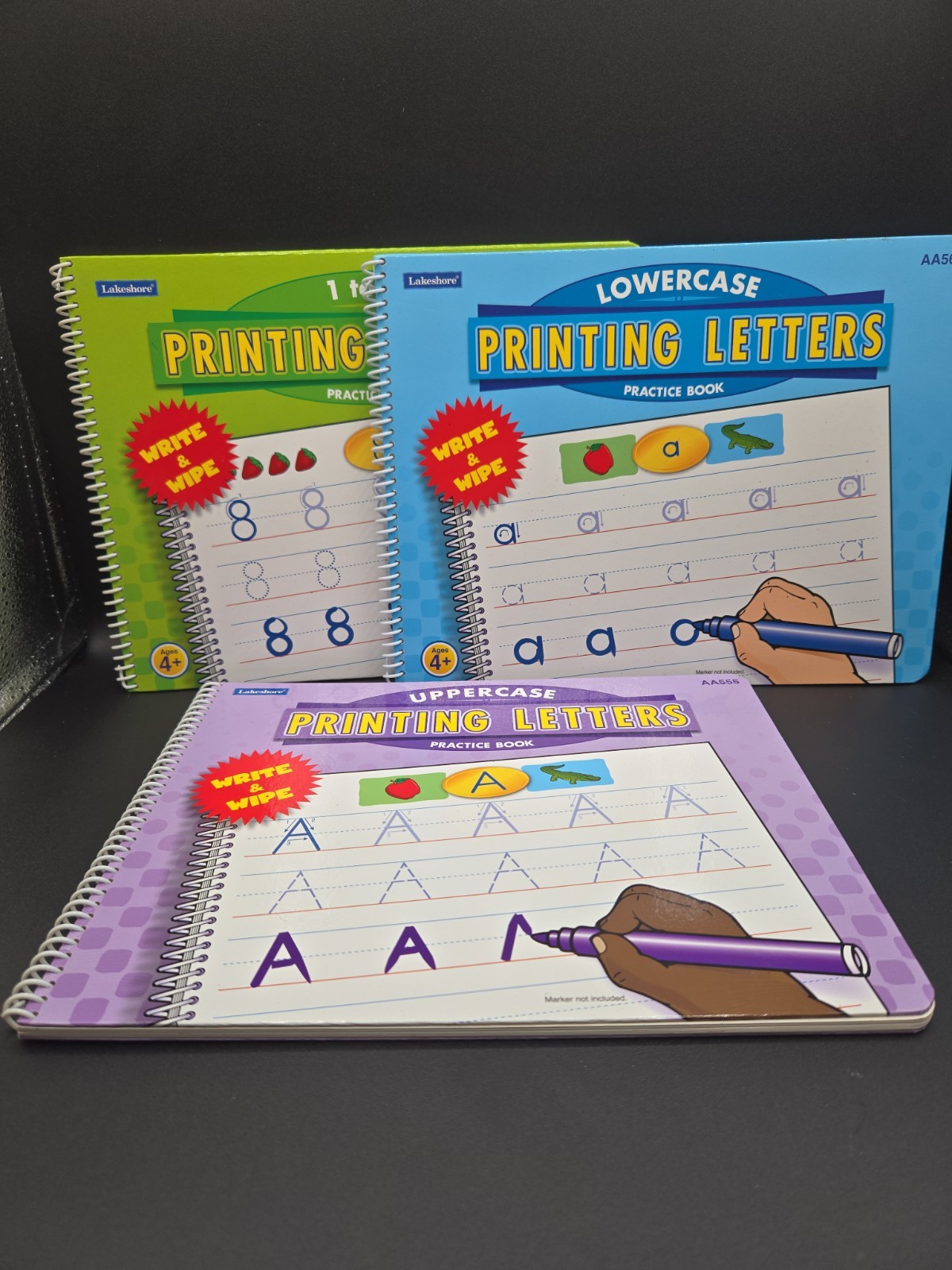 Set of 3 Lakeshore Printing Numbers ,Upper &Lower Case Letters Practice Books