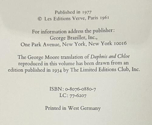 DAPHNIS & CHLOE with 42 COLOR LITHOGRAPHS by MARC CHAGALL – 1977 Editions Verve