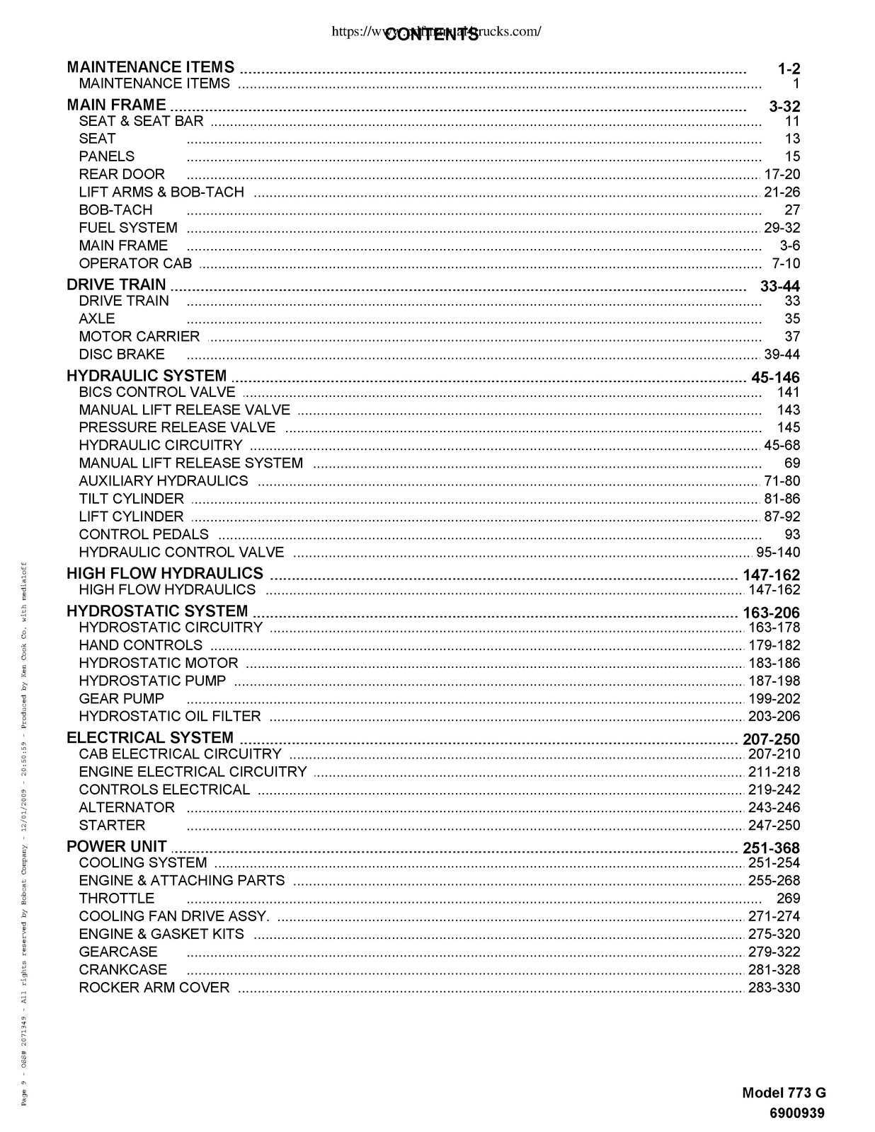 BOBCAT 773 G-Series Skid Steer Parts Manual 2009 SN 500K11001 Up – WIRE BOUND