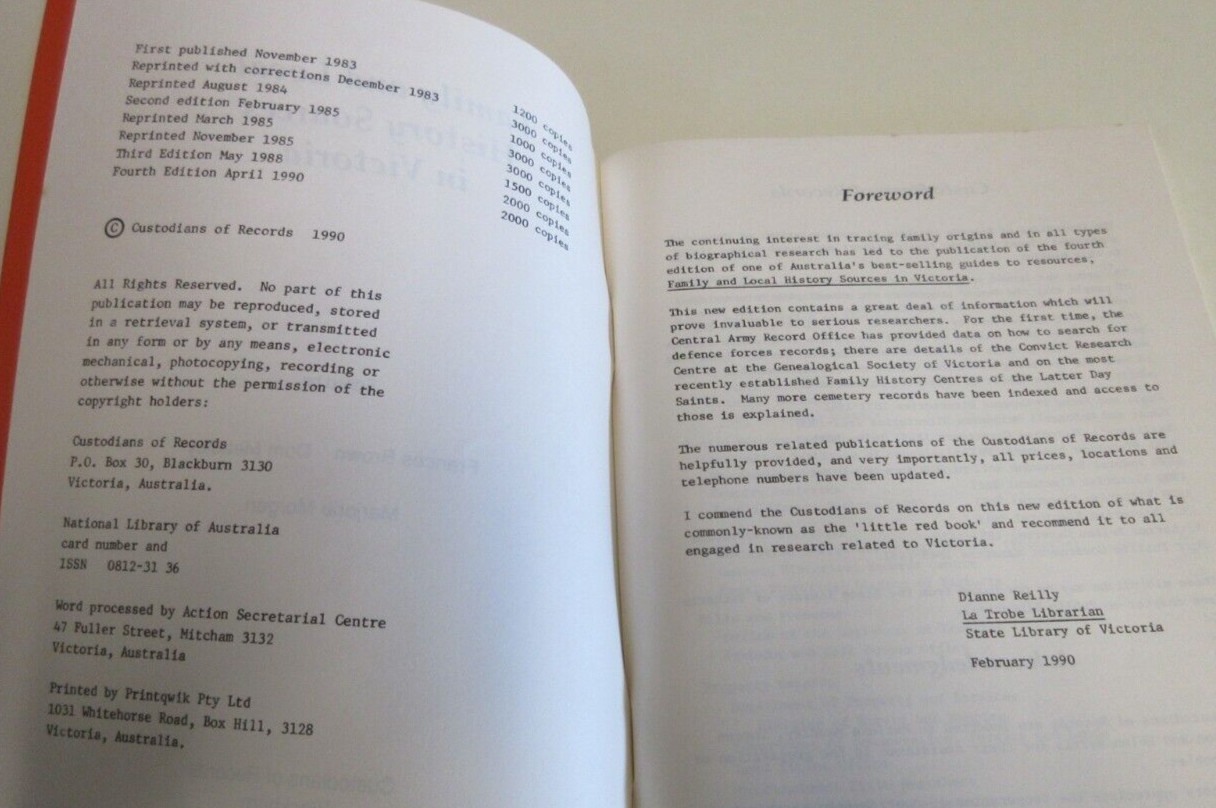 Family and Local History Sources in Victoria – Brown et al. – 106 Pages – 1990