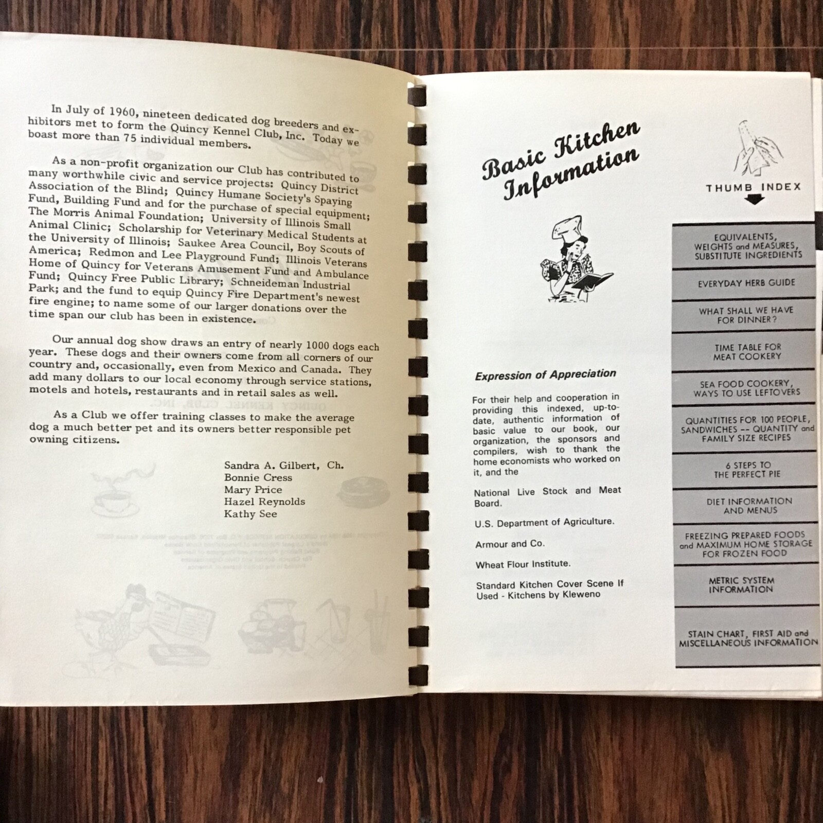 Quincy Illinois Kennel Club Vtg 1984 Cookbook Sandra Gilbert. SEE INDEX PHOTOS