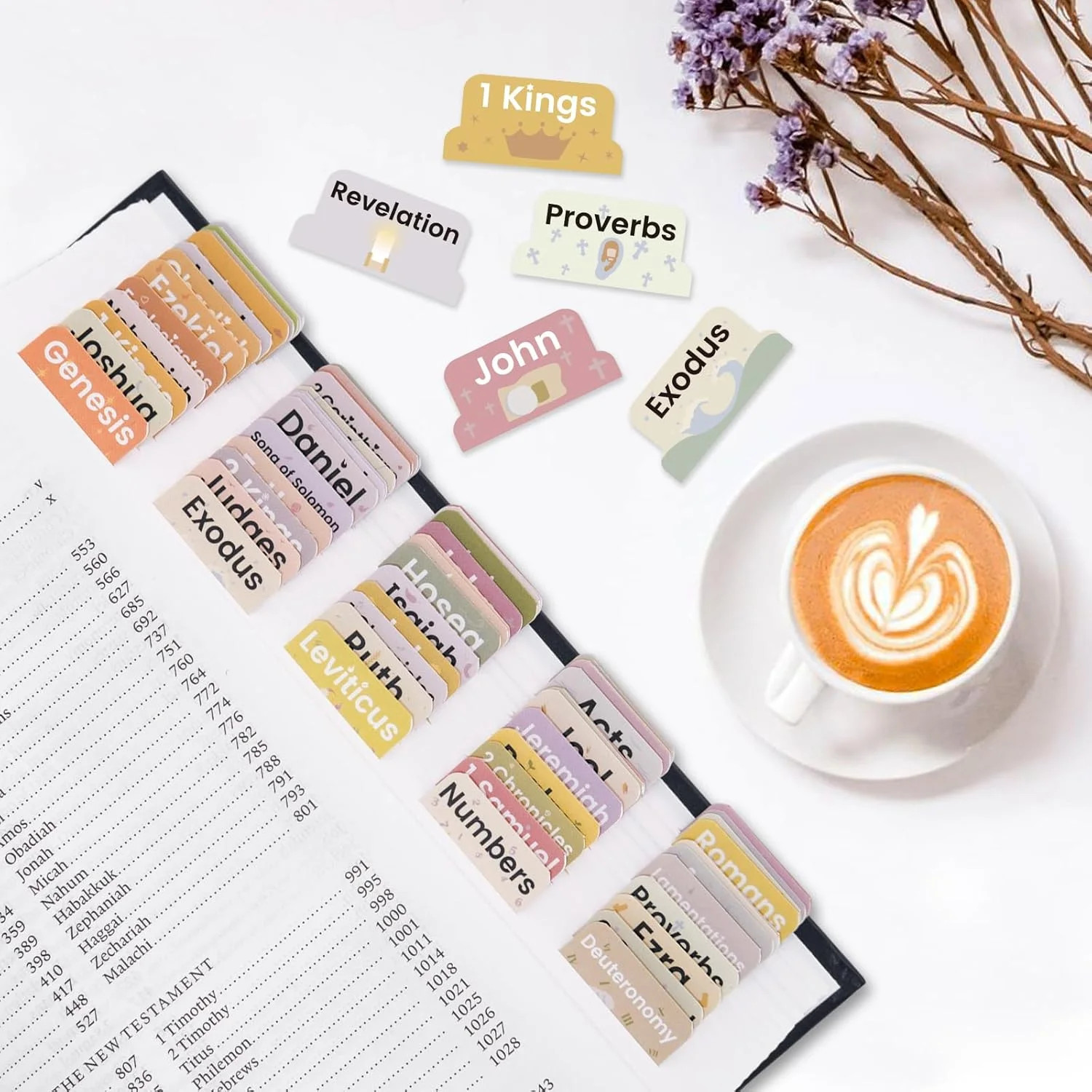 Bible Tabs with Unique Stickers, Laminated Bible Tabs for Women & Men, Christian