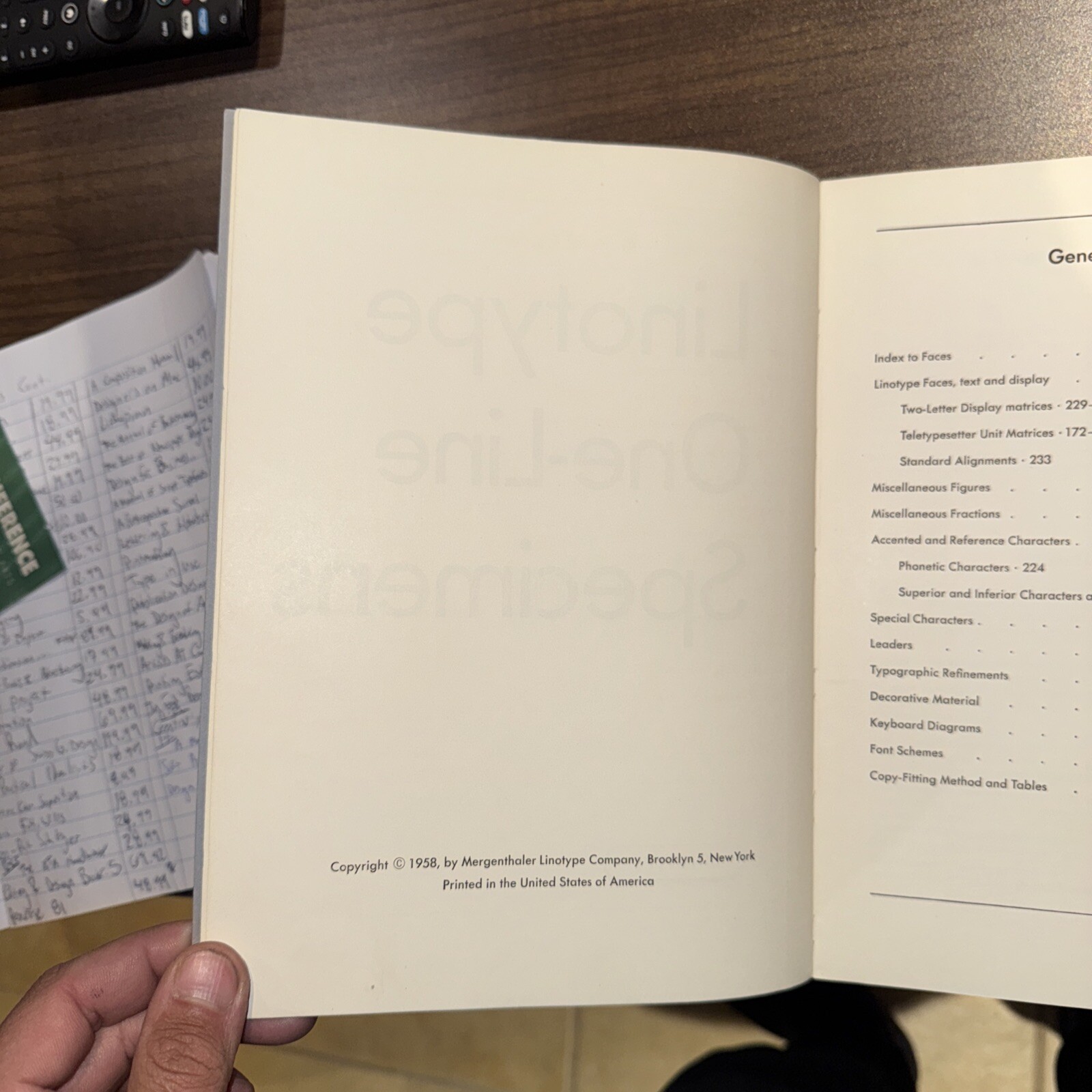Linotype One-Line Specimens Type Catalogue. 19cm x 26cm. 291 pages 1958 Edition