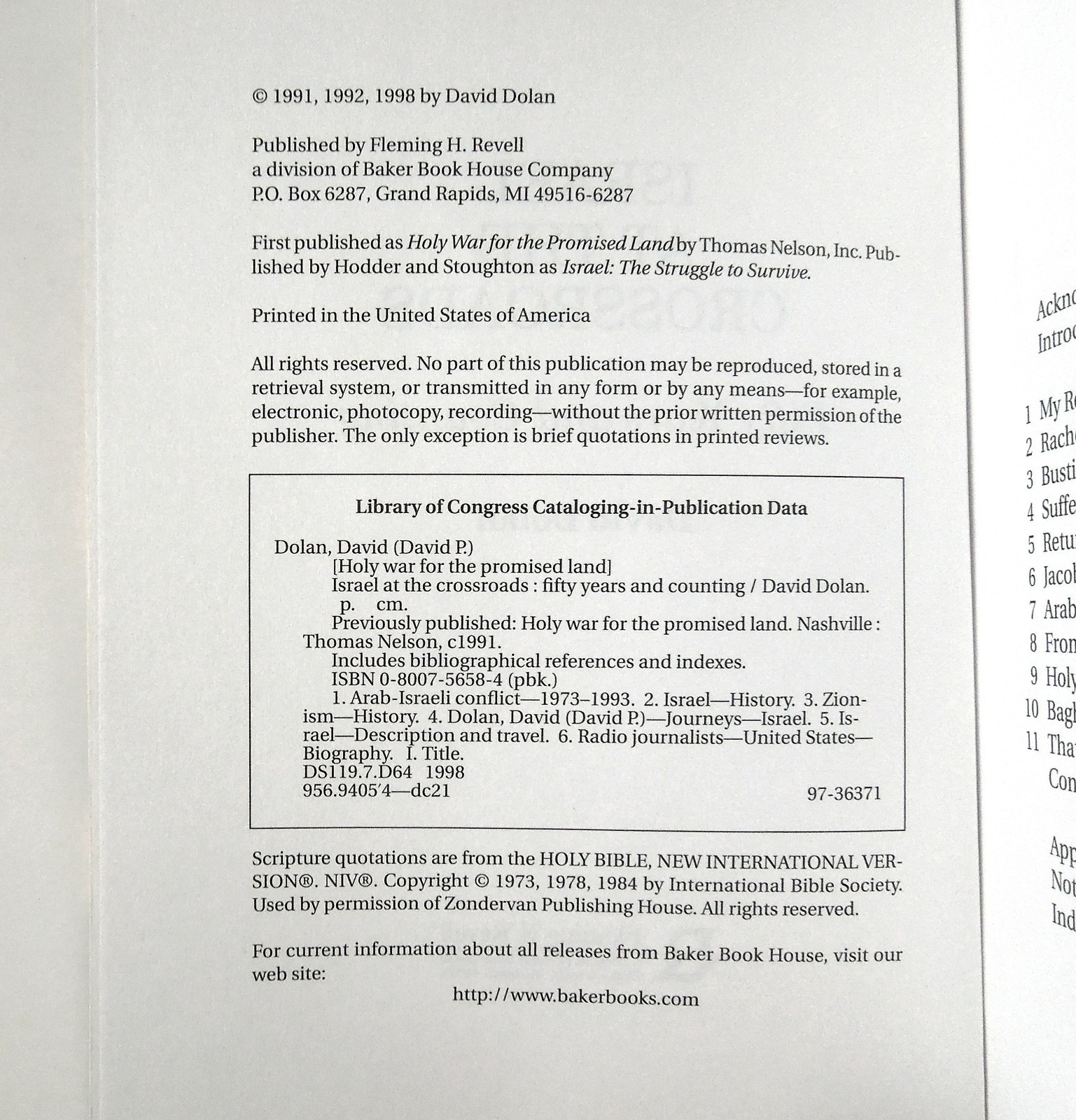Israel at the Crossroads – David Dolan, 1998 sc, Fleming H. Revell