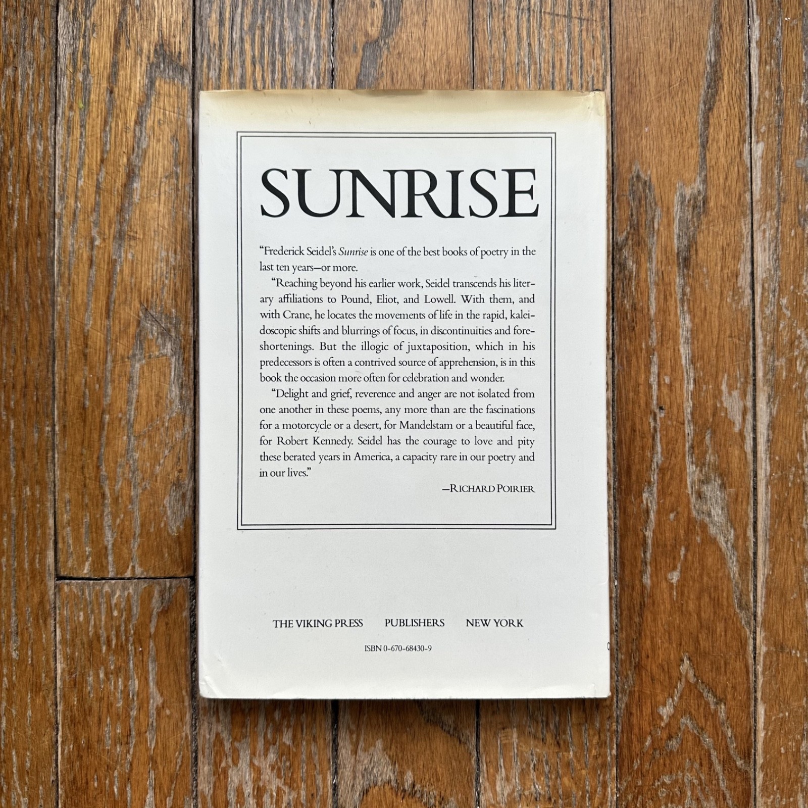FREDERICK SEIDEL Poetry SUNRISE Poems Viking Press 1979 Lamont Selection
