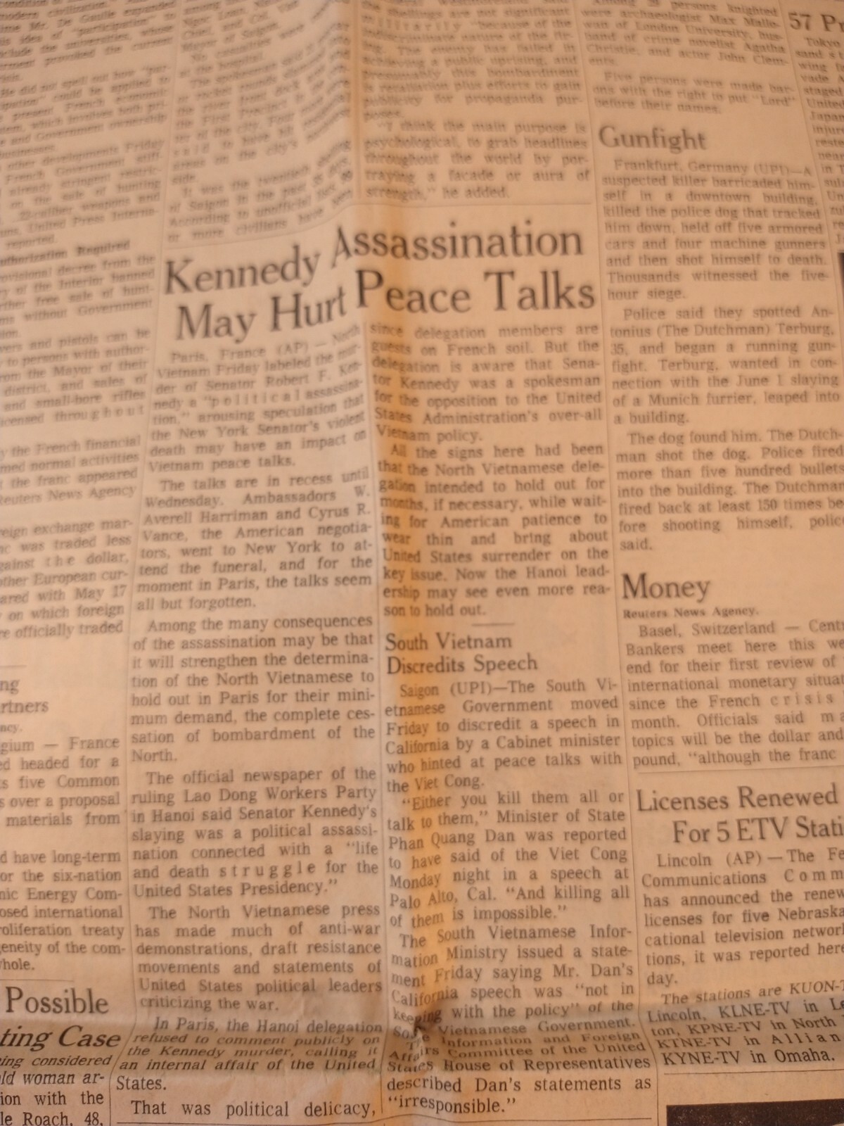 OMAHA WORLD HERALD NEWS PAPER JUNE 8, 1968 
