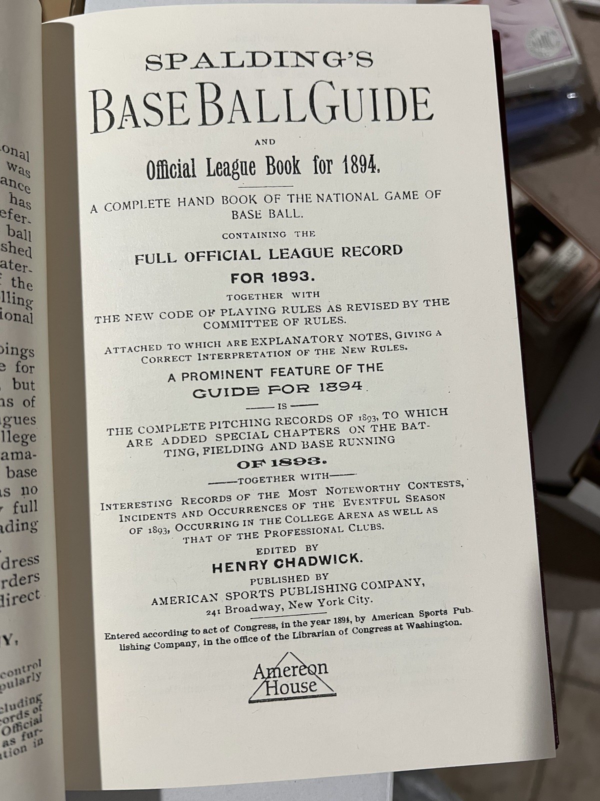 1894 SPALDING’S BASEBALL GUIDE ~ Amereon House | 166 pages ~ 1 of 80 REPRINT!