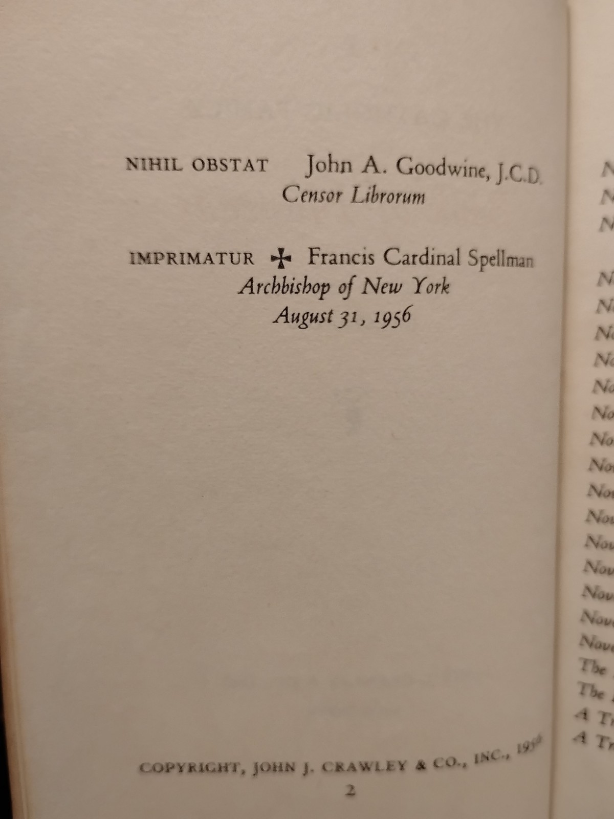1956 – CATHOLIC FAMILY BOOK OF NOVENAS – John J Crawley & Co – Compact Leather