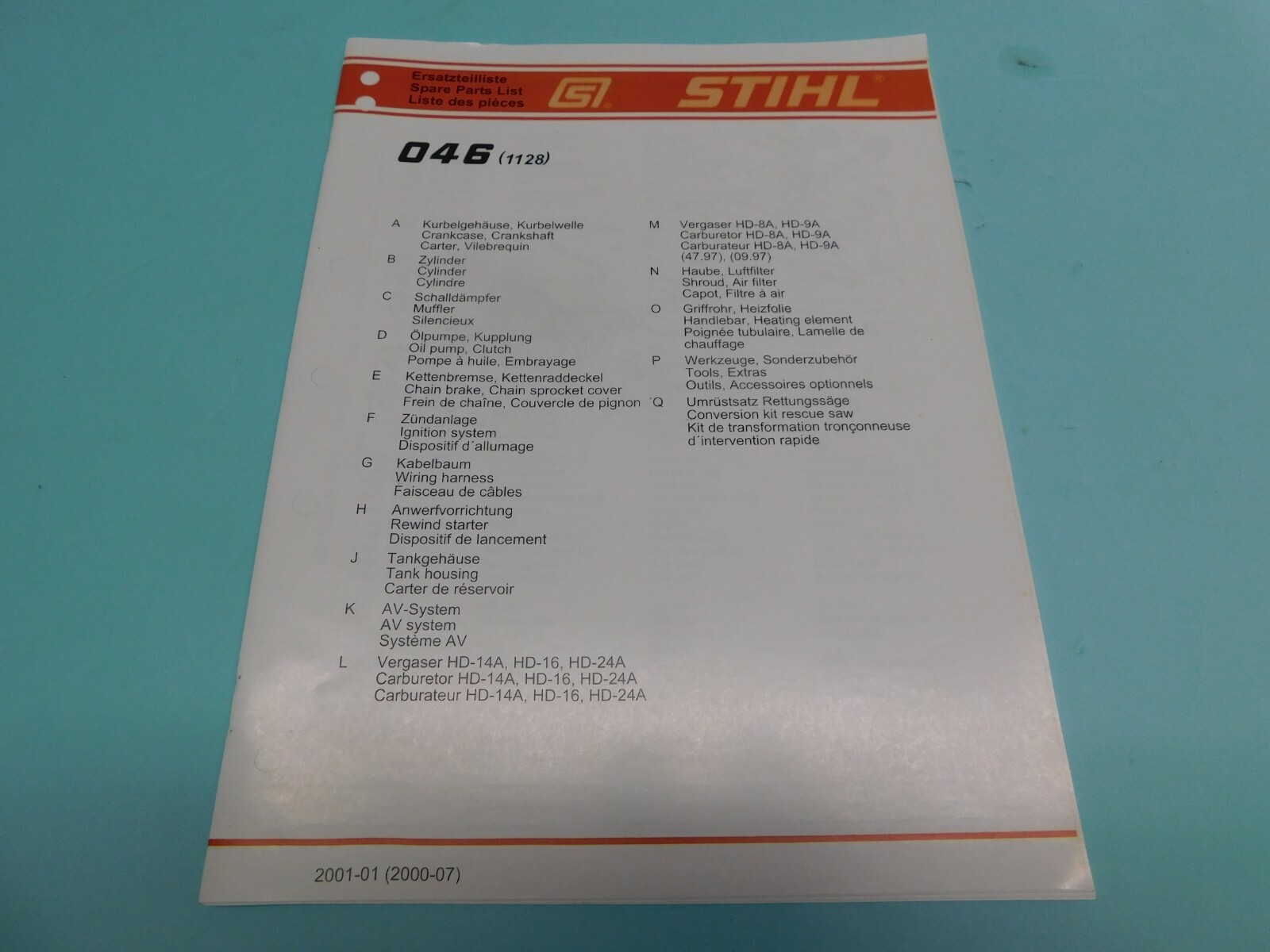 PARTS LIST MANUAL FOR STIHL 046 CHAINSAW ( 35 PAGES ) ————- MAN42A