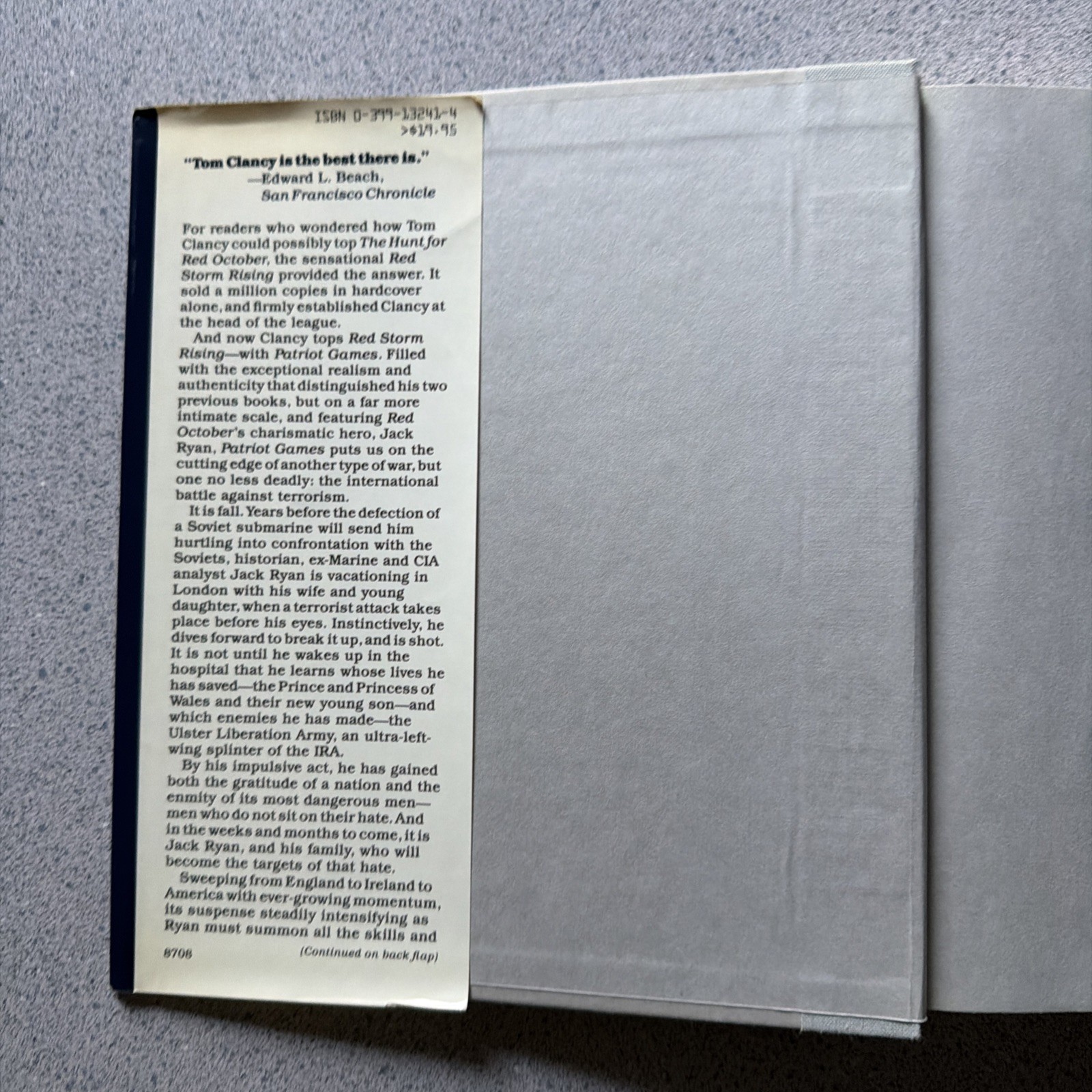 PATRIOT GAMES Tom Clancy Hardcover 1987 TRUE FIRST EDITION FIRST PRINTING 1st Ed
