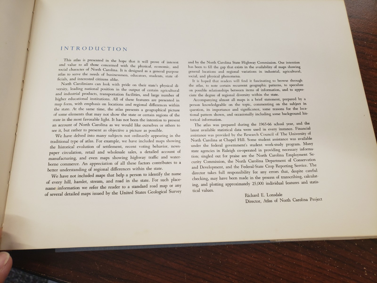 ATLAS of NORTH CAROLINA, by Lonsdale 1967 USED NC Book 158 pages