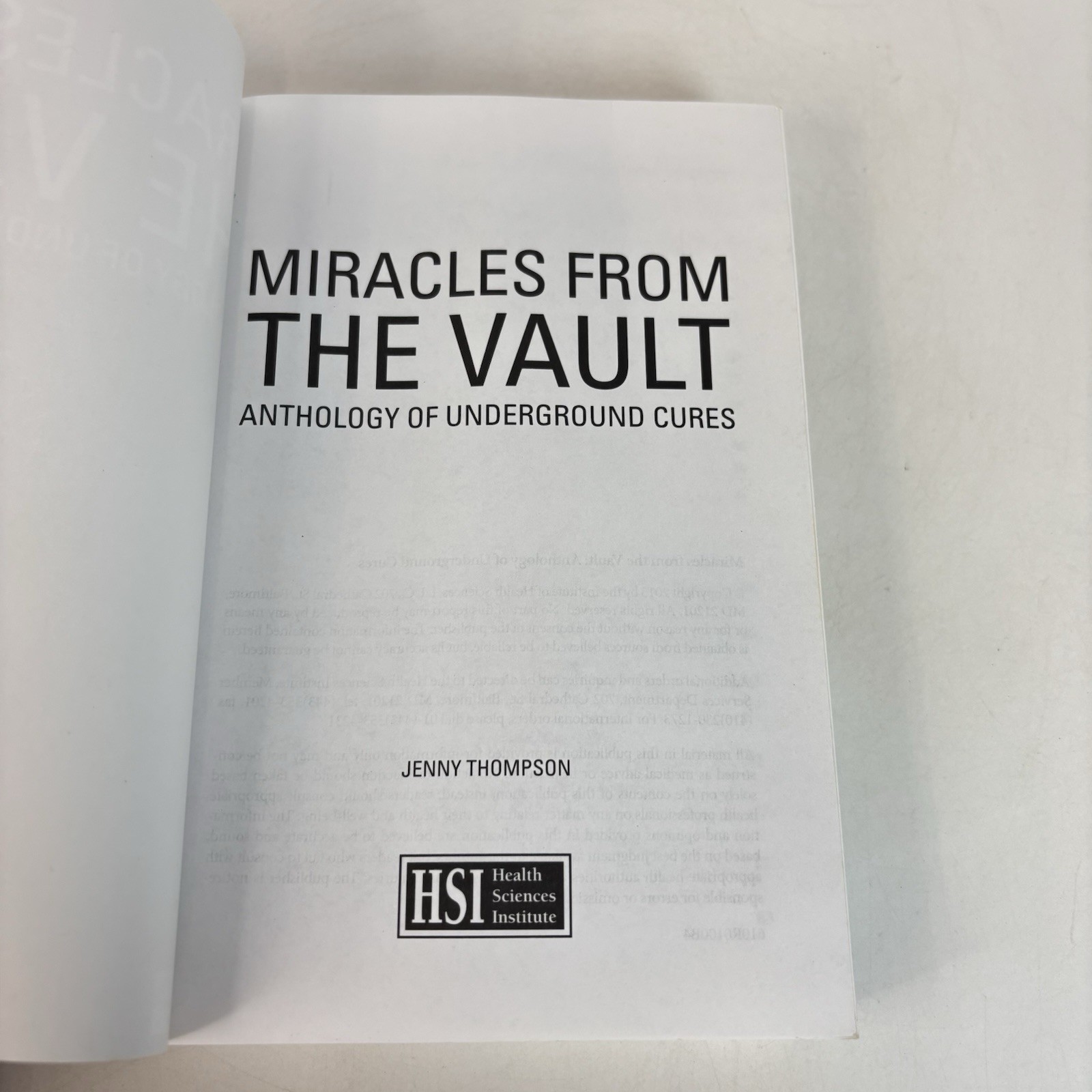 Miracles From the Vault Anthology of Underground Cures Jenny Thompson PB 2015 1H