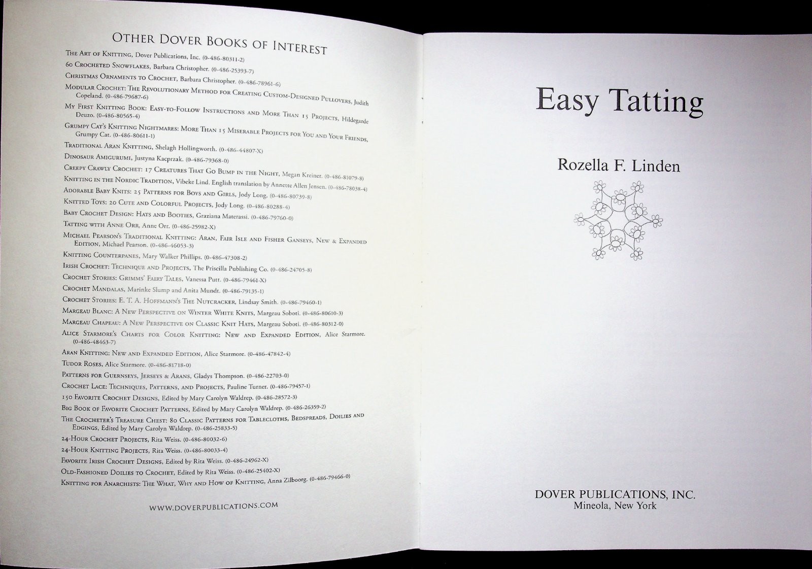 Easy Tatting By Rozella F. Linden Dover Needlework Series 1996 Paperback