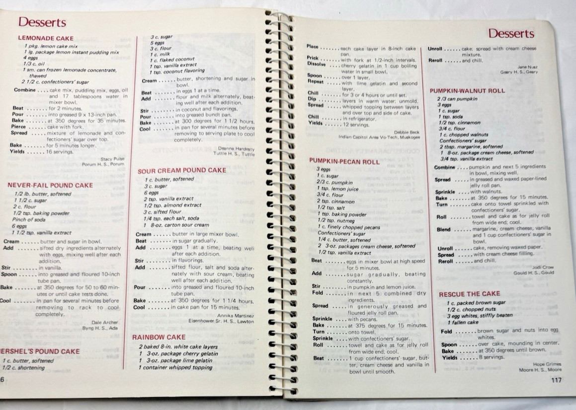 Vintage 1984 Oklahoma Future Homemakers of America Cookbook Ring Wire Bound