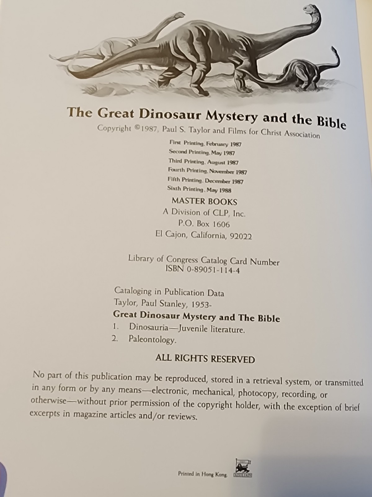 #2 THE GREAT DINOSAUR MYSTERY AND THE BIBLE By Paul S. Taylor – HC 1988