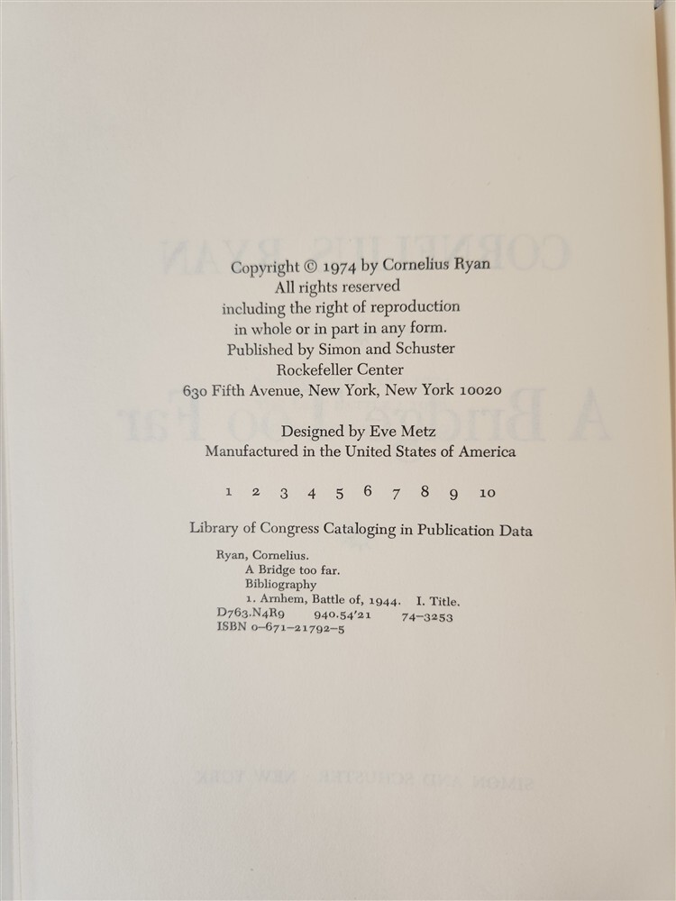 A Bridge Too Far By Cornelius Ryan 1974 HC/DJ 1st Edition 1st Printing