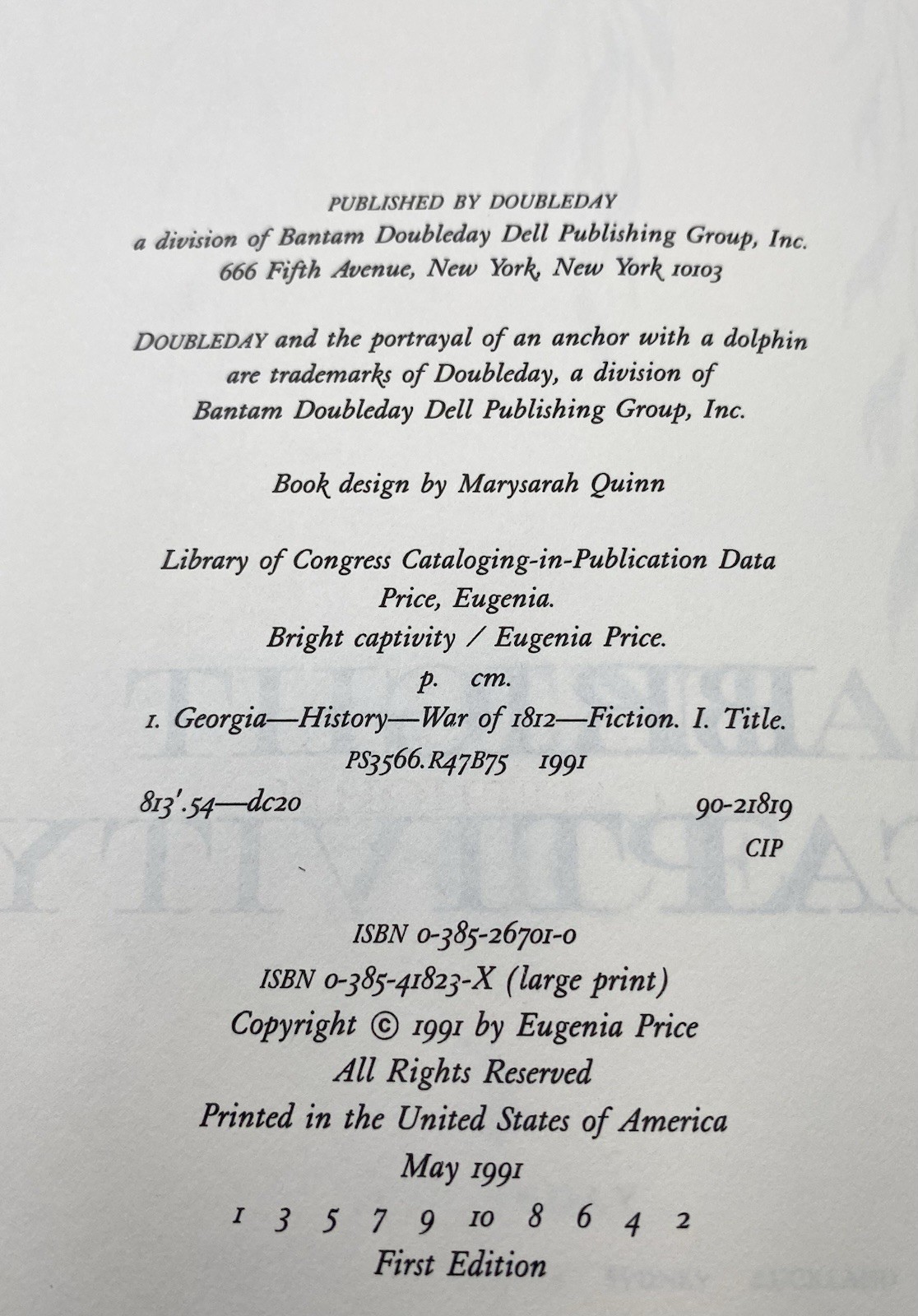 BRIGHT CAPTIVITY [Book One of the Georgia Trilogy] , Price, Eugenia First Edtion