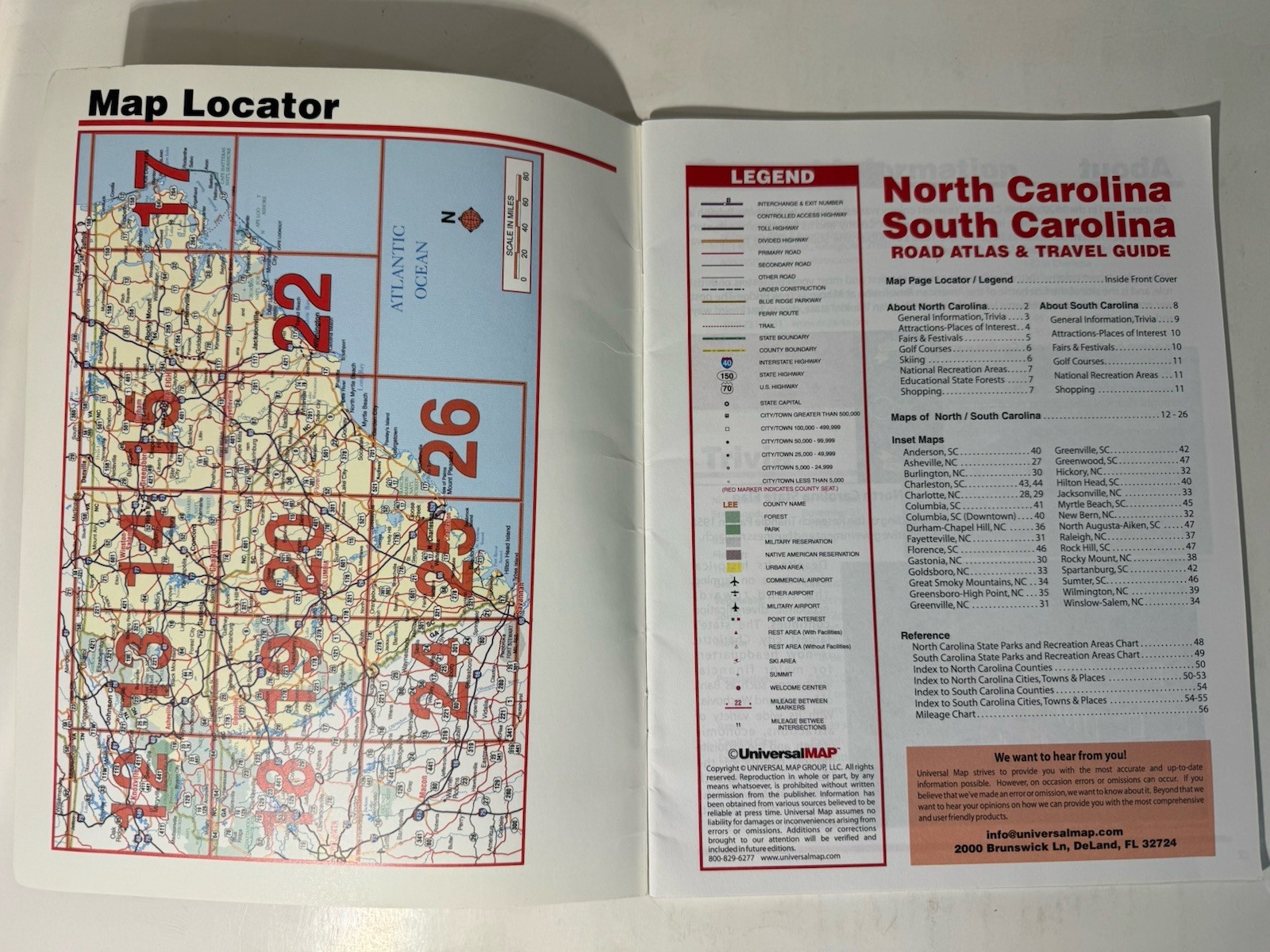 North & South Carolina Road Atlas 2004 Kappa Street Guide NC SC Universal Map