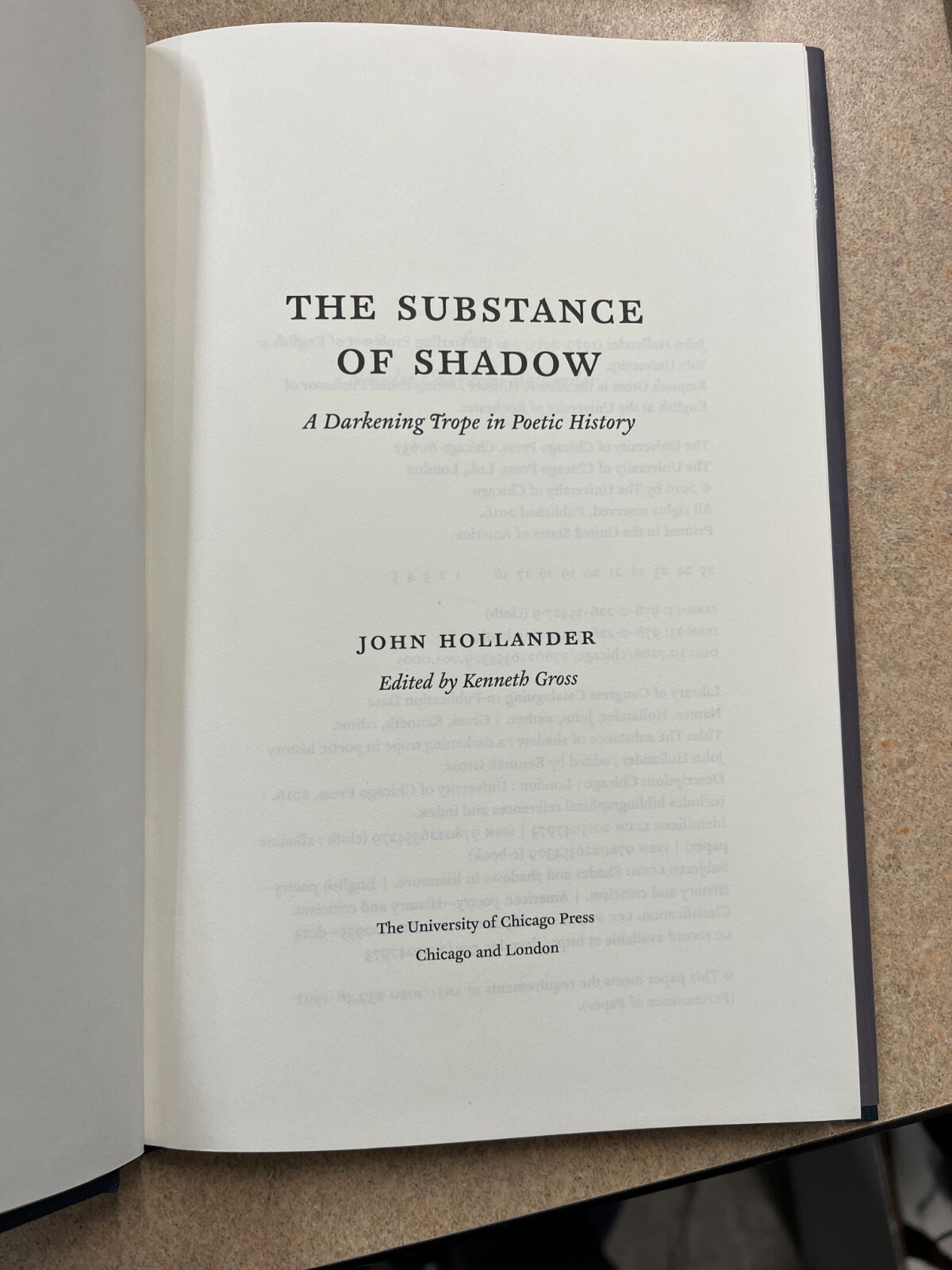 The Substance of Shadow: A Darkening Trope in Poetic History, Hollander, John, G