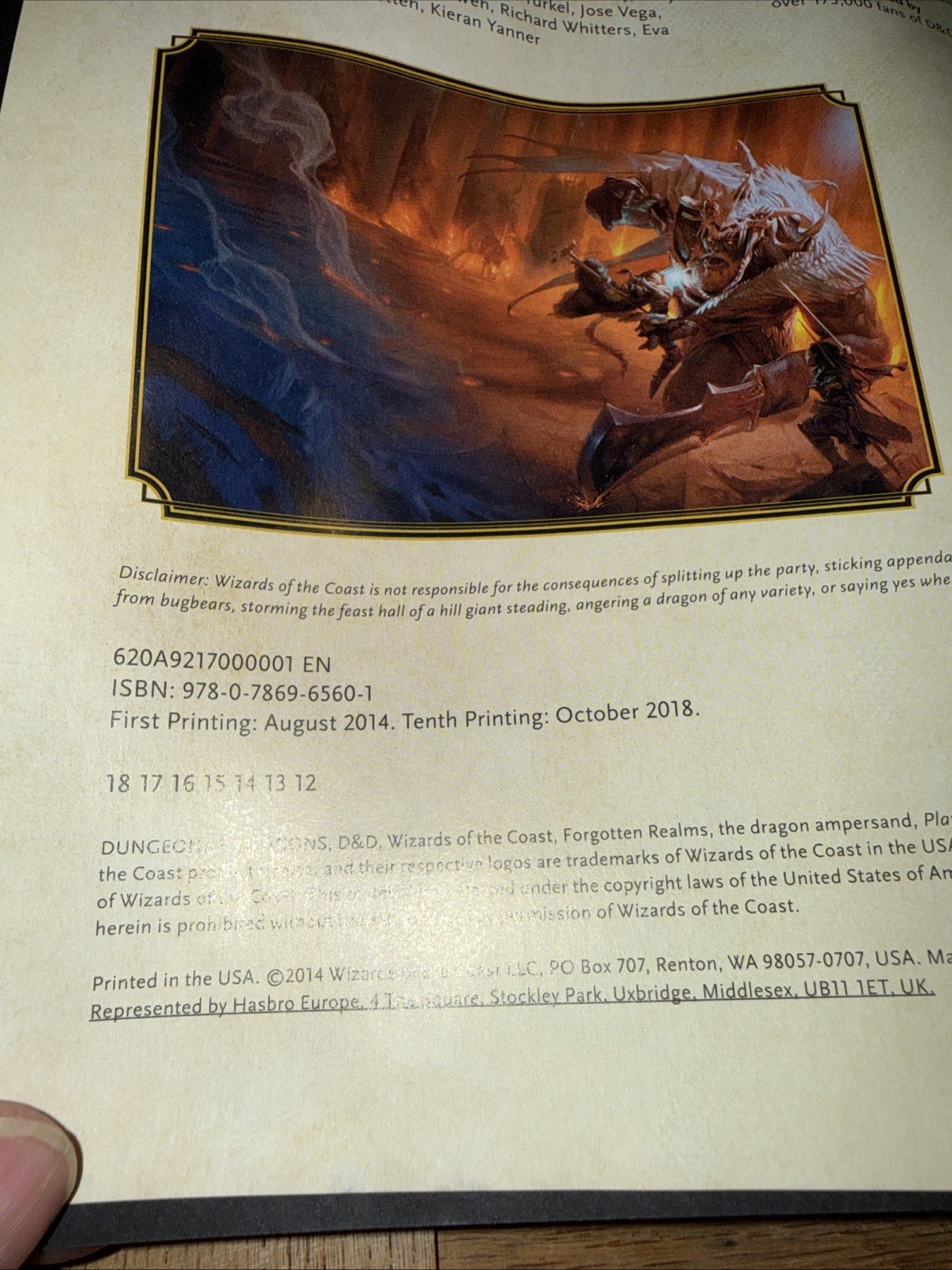 D&D 2018 Player’s Handbook Dungeons & Dragons Rulebook 10th Printing Oct