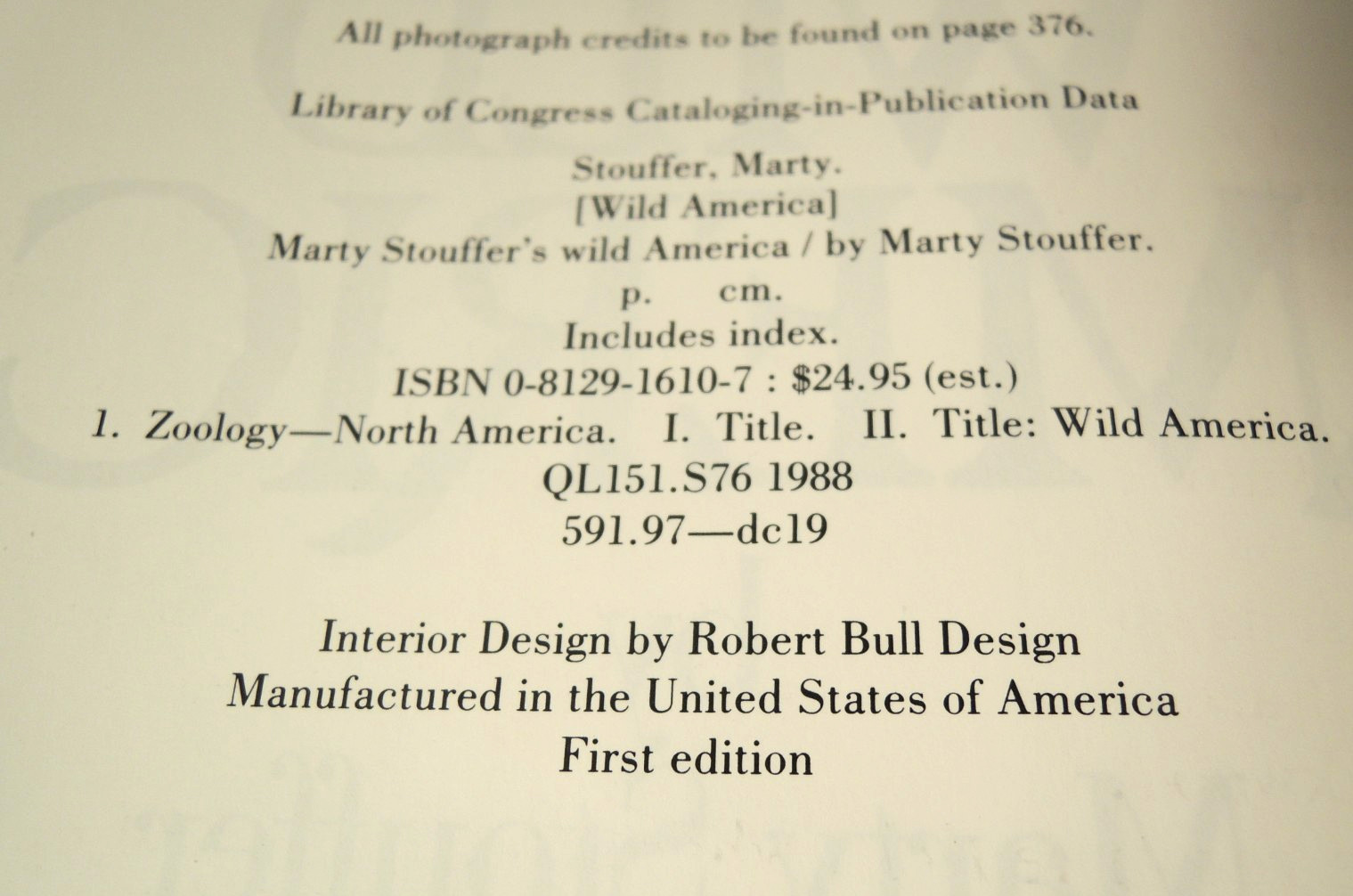 Marty Stouffer’s Wild America Signed by Marty Stouffer 1988 Hardcover 1st Ed.