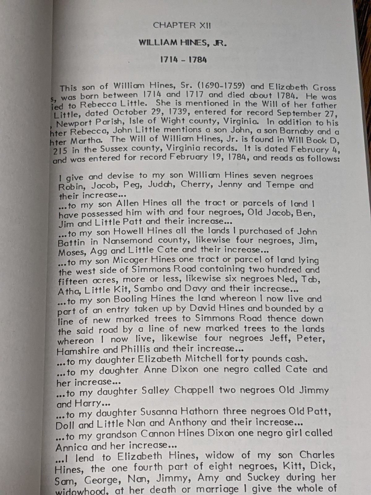 John William Hines and His Descendants of North Carolina & Virginia 1600-1876