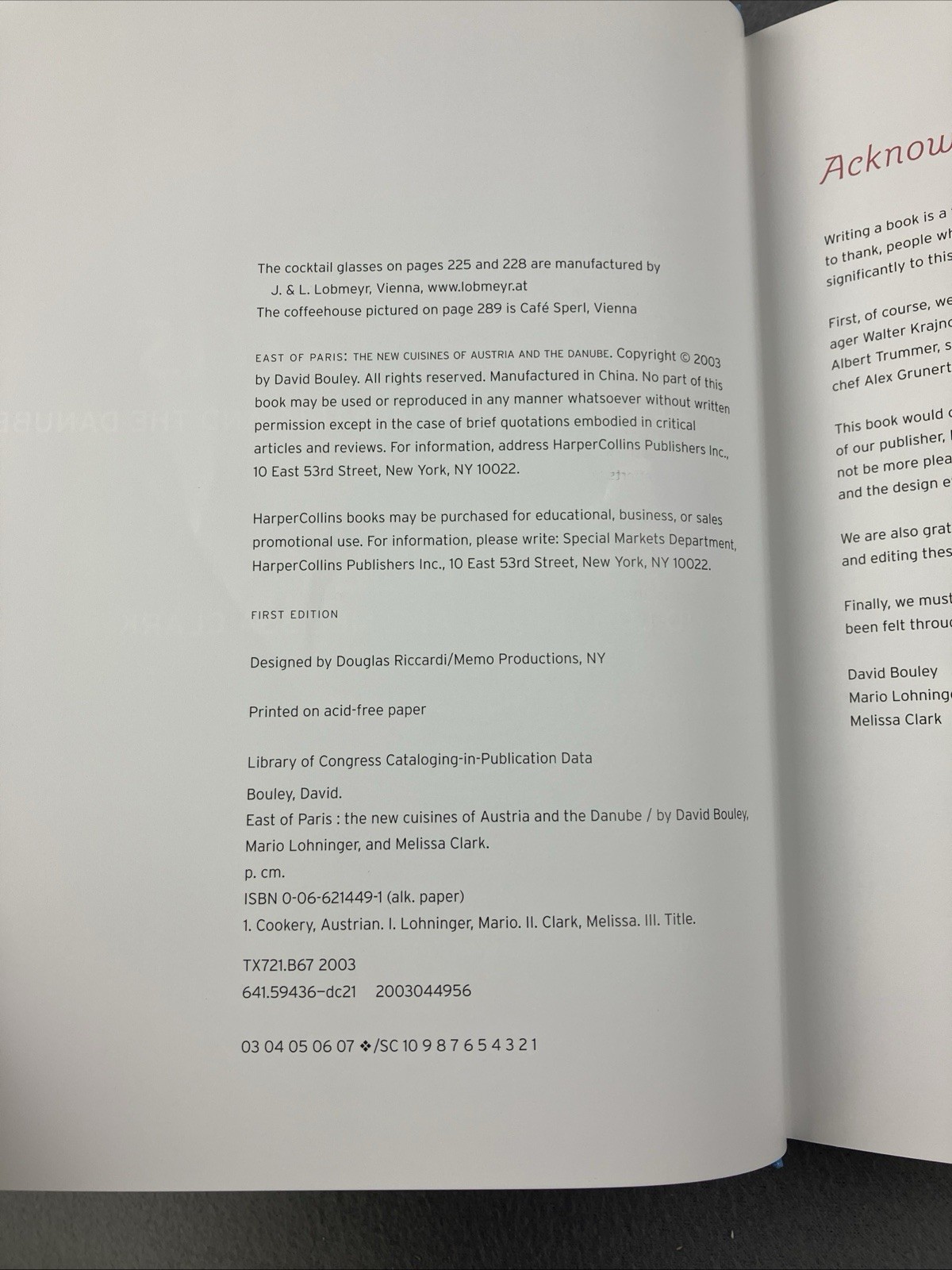 East of Paris The New Cuisines of Austria and the Danube Clark Melissa * SIGNED*
