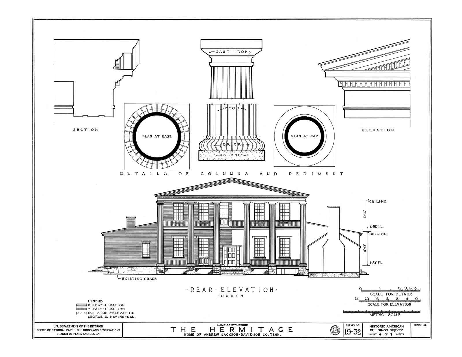 The Hermitage, Andrew Jackson House Drawings, Architectural Plan Drawings
