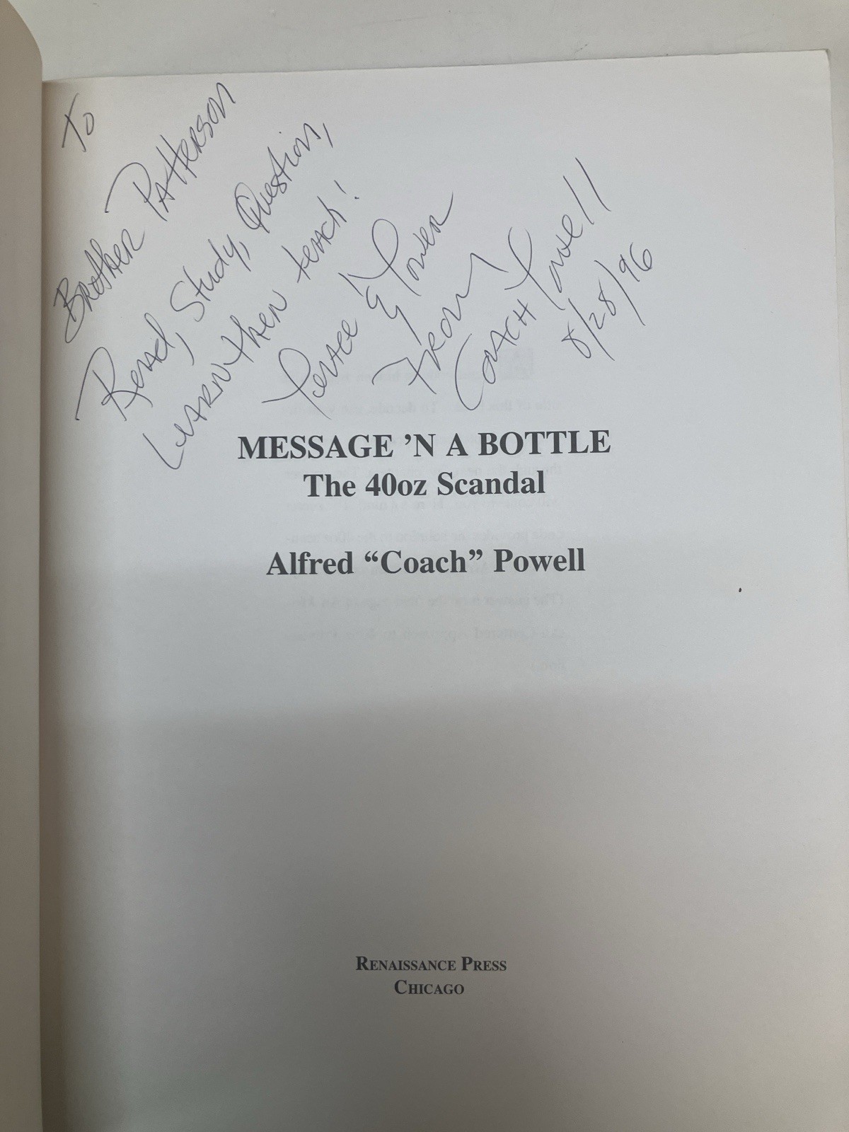 SIGNED Message ‘n a Bottle: The 40oz Scandal by Alfred Powell Paperback