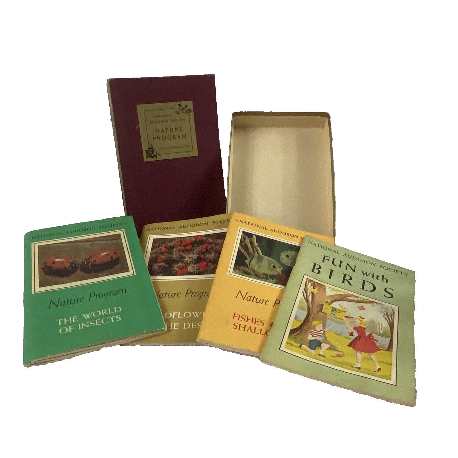 Vintage National Audubon Society Nature Program Box Set Lot of 4 Books USA 1950s
