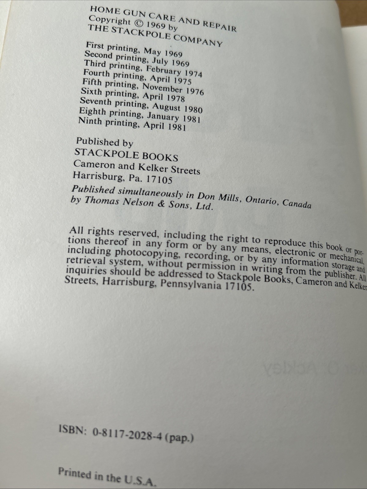 HOME GUN CARE & REPAIR, 1981 BY P.O ACKLEY, STACKPOLE BOOKS