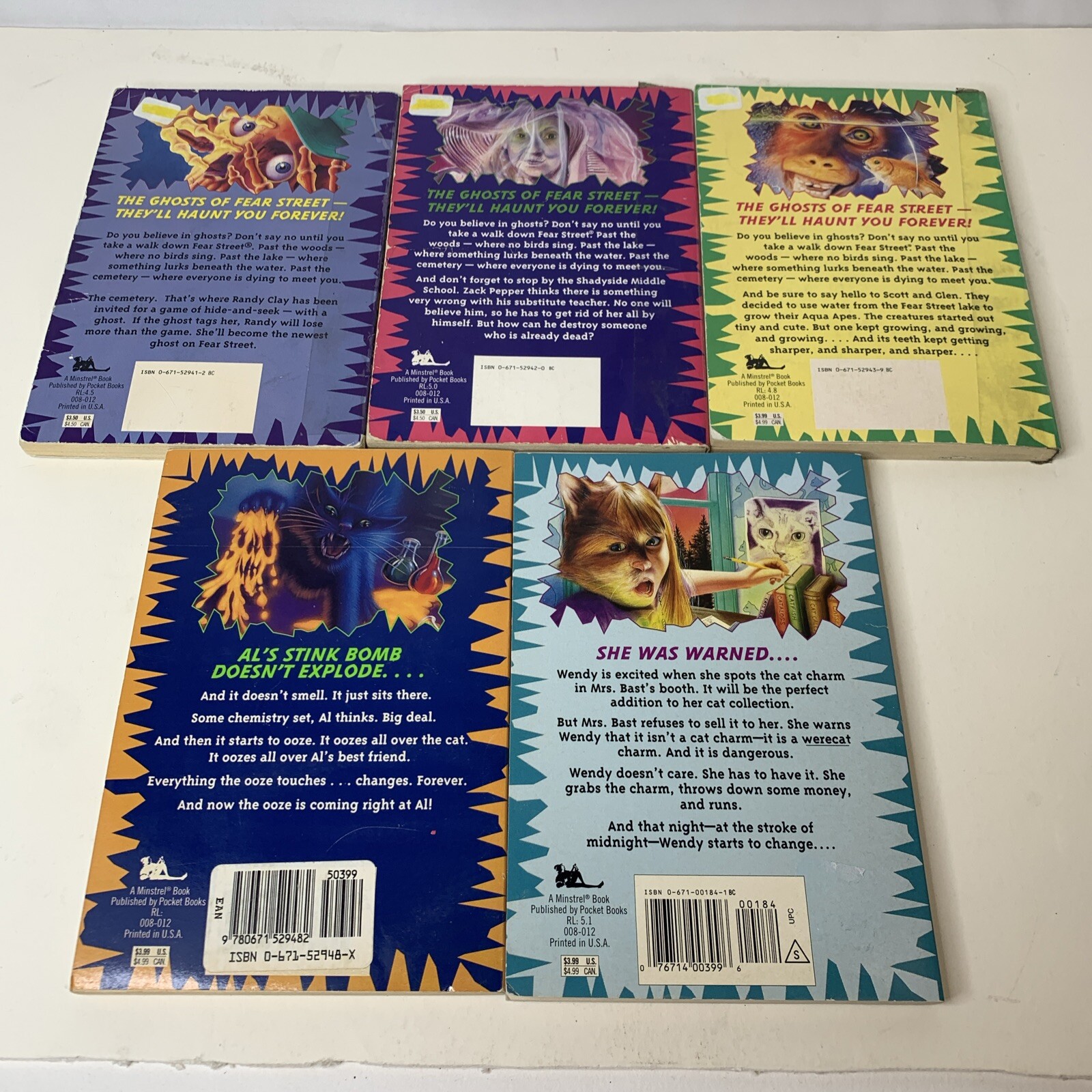 Ghosts Fear Street Lot Books 1,2,3,8, 12 R.l. Stine