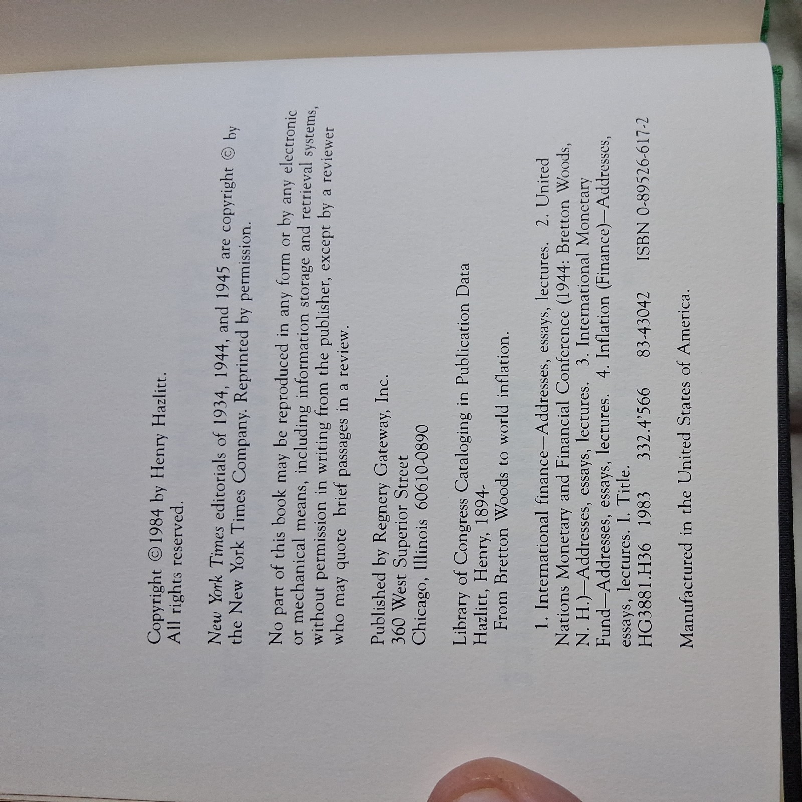 From Bretton Woods to World Inflation…Causes & Consequences H. Hazlitt HC 1984