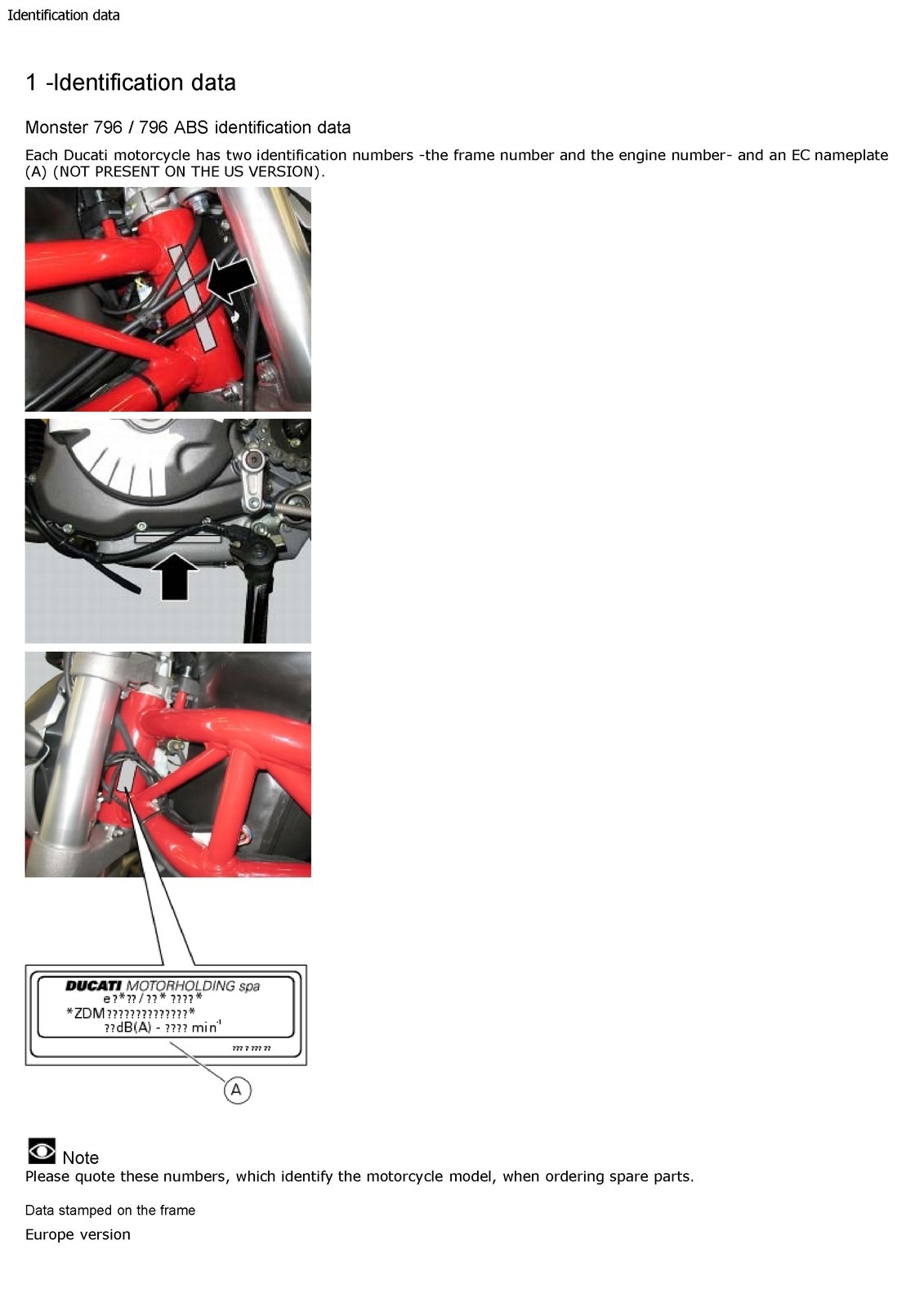 DUCATI Monster 796 Motorcycle Service Manual FASTENED, JACKET – XL FOLDOUT PAGES