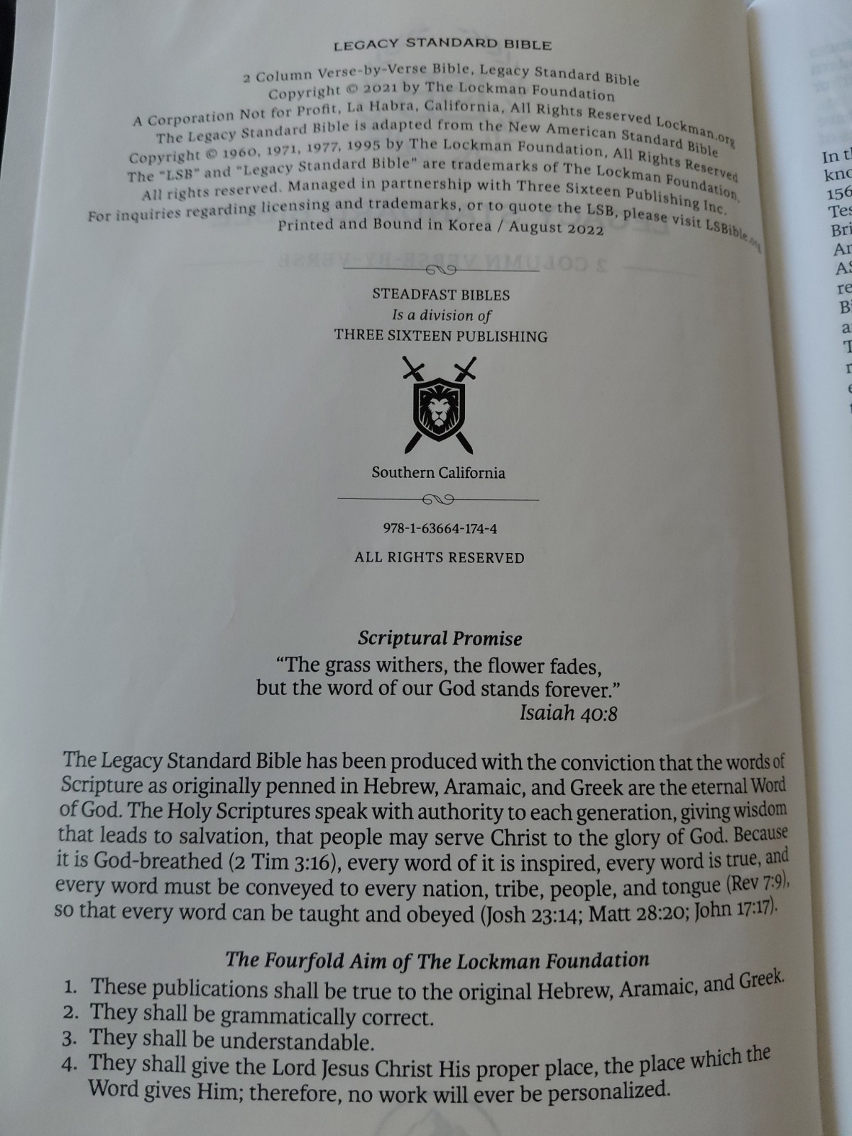 LSB Holy Bible Black Hardcover: Legacy Standard Bible 2 Column Verse By Verse