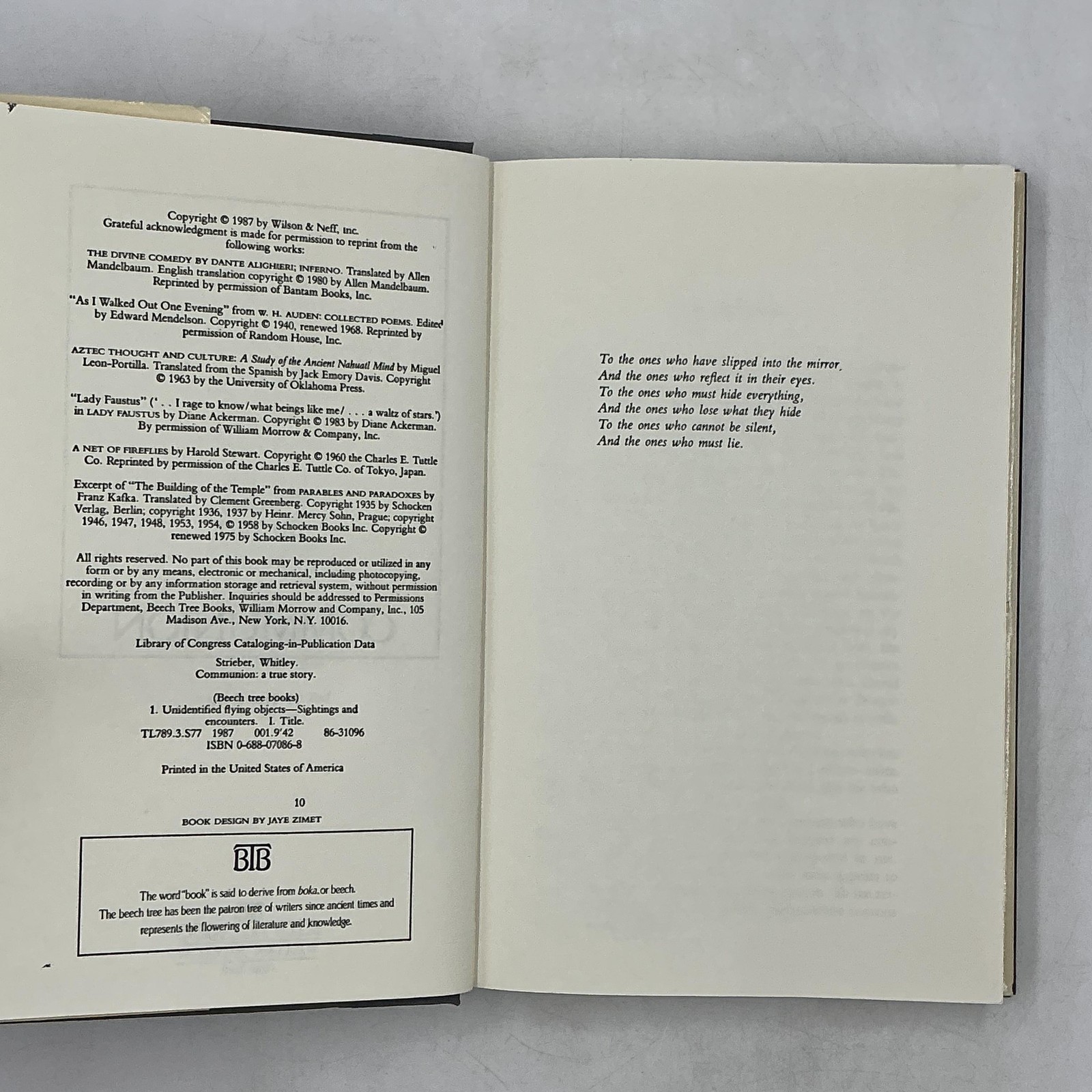COMMUNION A True Story Whitley Strieber 1987 Hardcover Books Dust Jacket