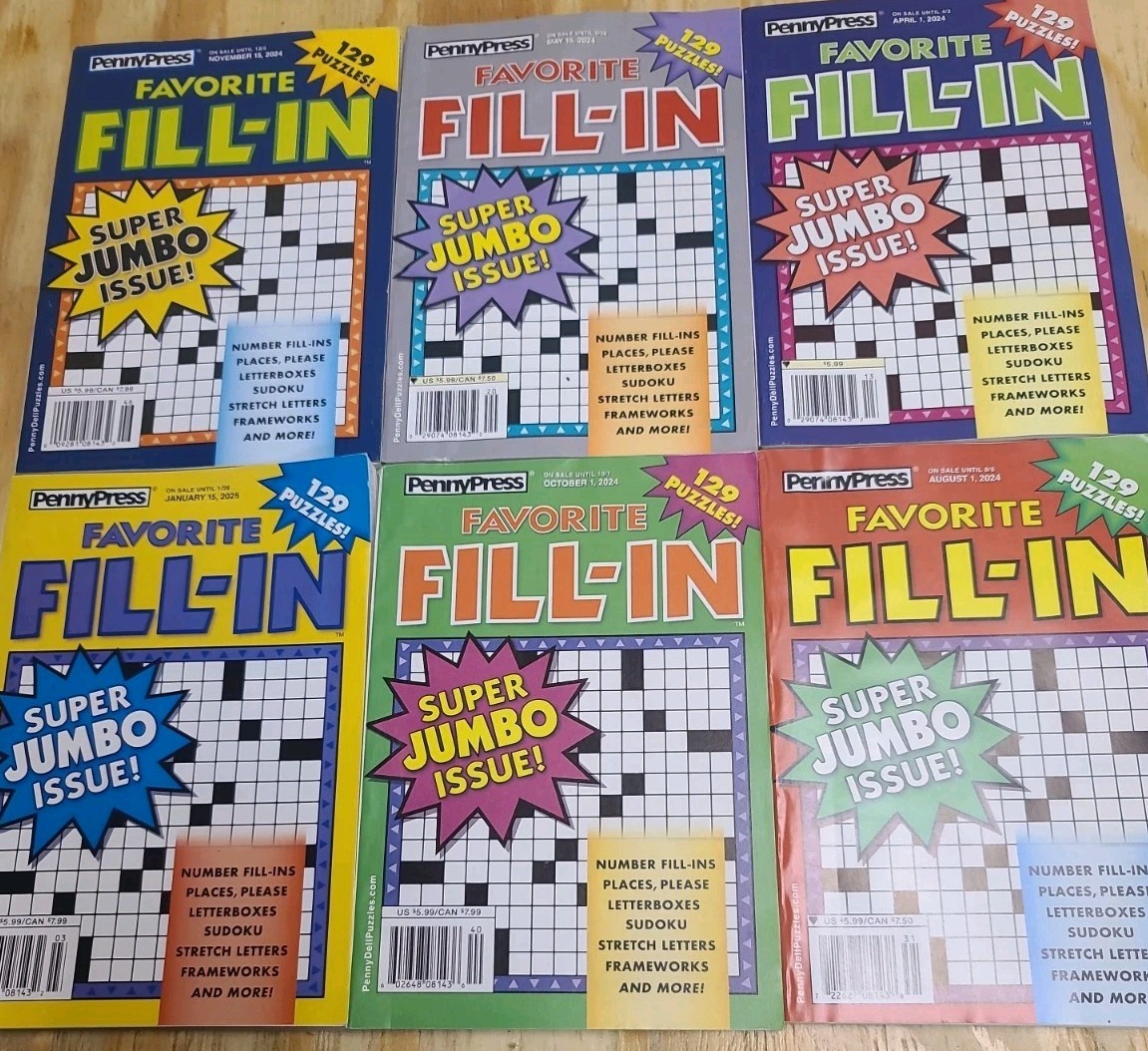 Lot of 6 Penny Press Favorite Fill-Ins Puzzle Books