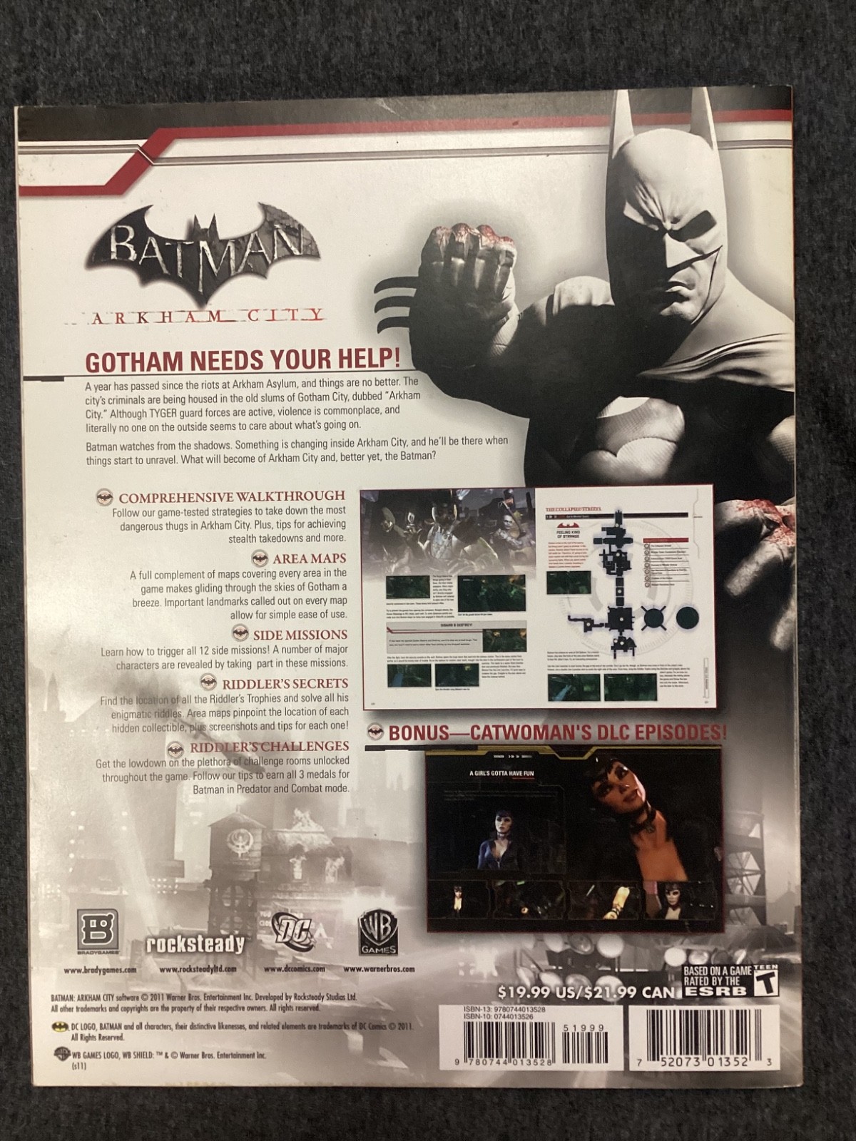 Bradygames Batman Arkham City Game Guide Book Manual PS3 Xbox 360 PC Full Color