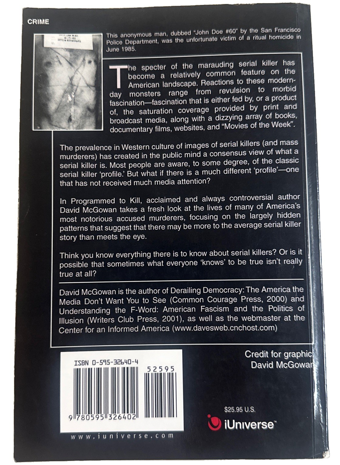SIGNED: David McGowan Programmed to Kill (Paperback) Used