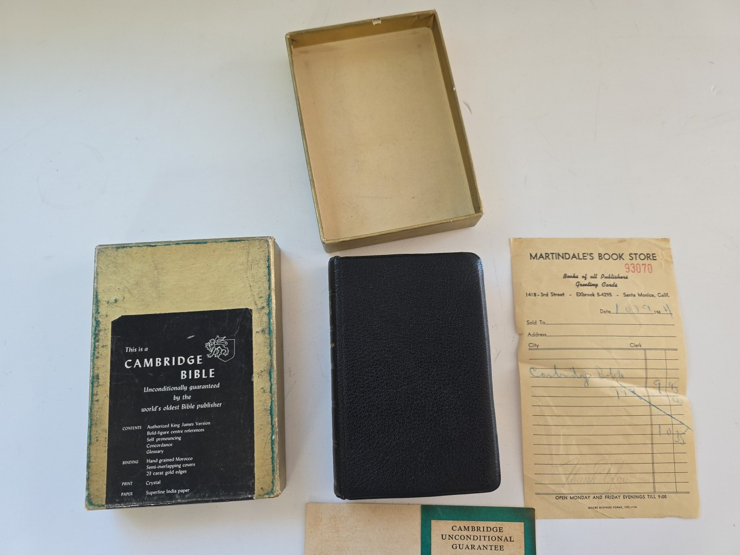 Vintage Cambridge Crystal Bible KJV Compact Superfine Black Morocco Leather