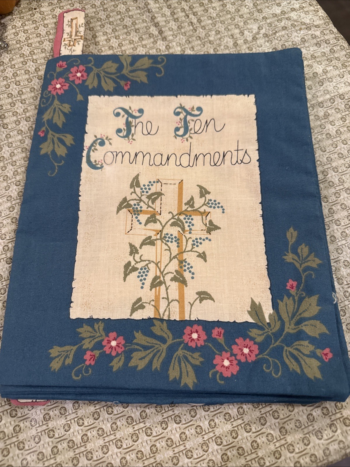 Vintage Cloth -Quilted 10 Commandments Book with Bookmark! 10 1/2 Inches Long
