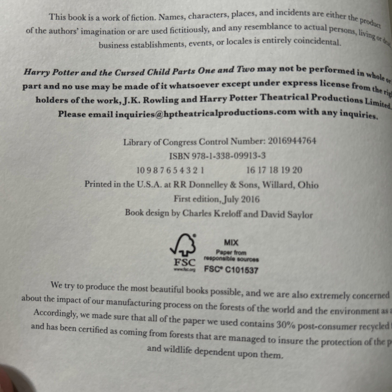 Harry Potter and the Cursed Child Parts One and Two (Special Rehearsal…