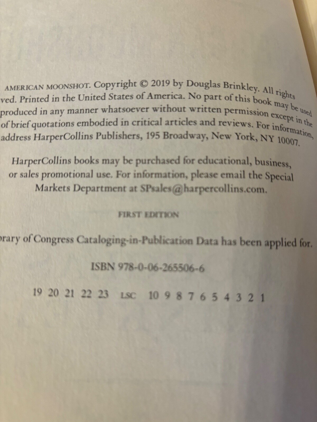 American Moonshot. Douglas Brinkley. 1st HC Ptg Harper 2019. Fine Unread