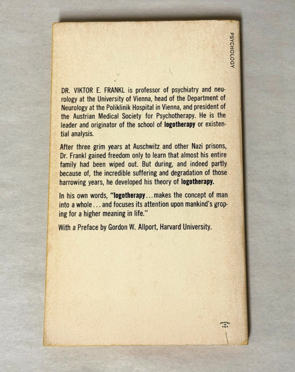 Man’s Search For Meaning; An Introduction To Logotherapy By Viktor Frankl 1971