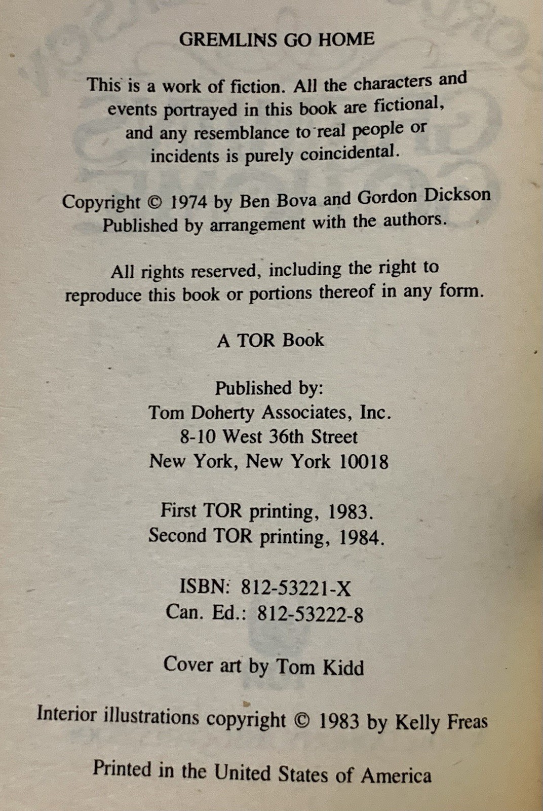 Gremlins Go Home By Ben Bova Gordon R. Dickson Paperback Sci-Fi 1984 Tor