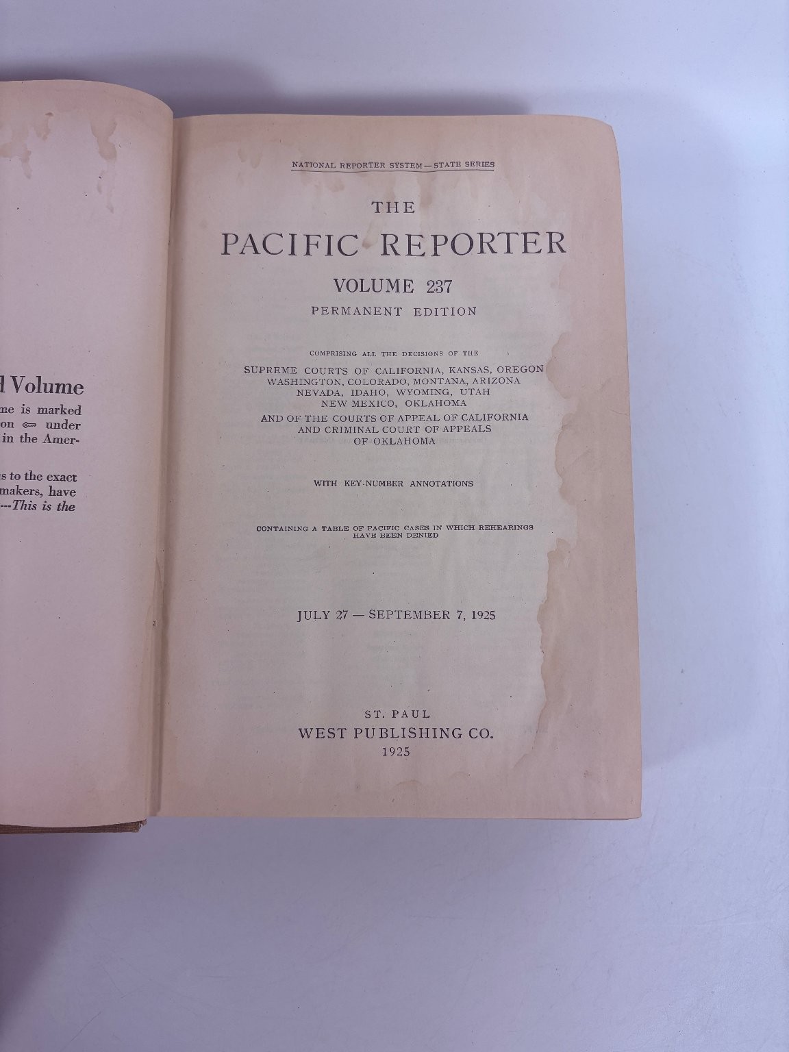 Antique Book Lot Pacific Reporter Vol 237 251 West Publishing 1927 Law Case